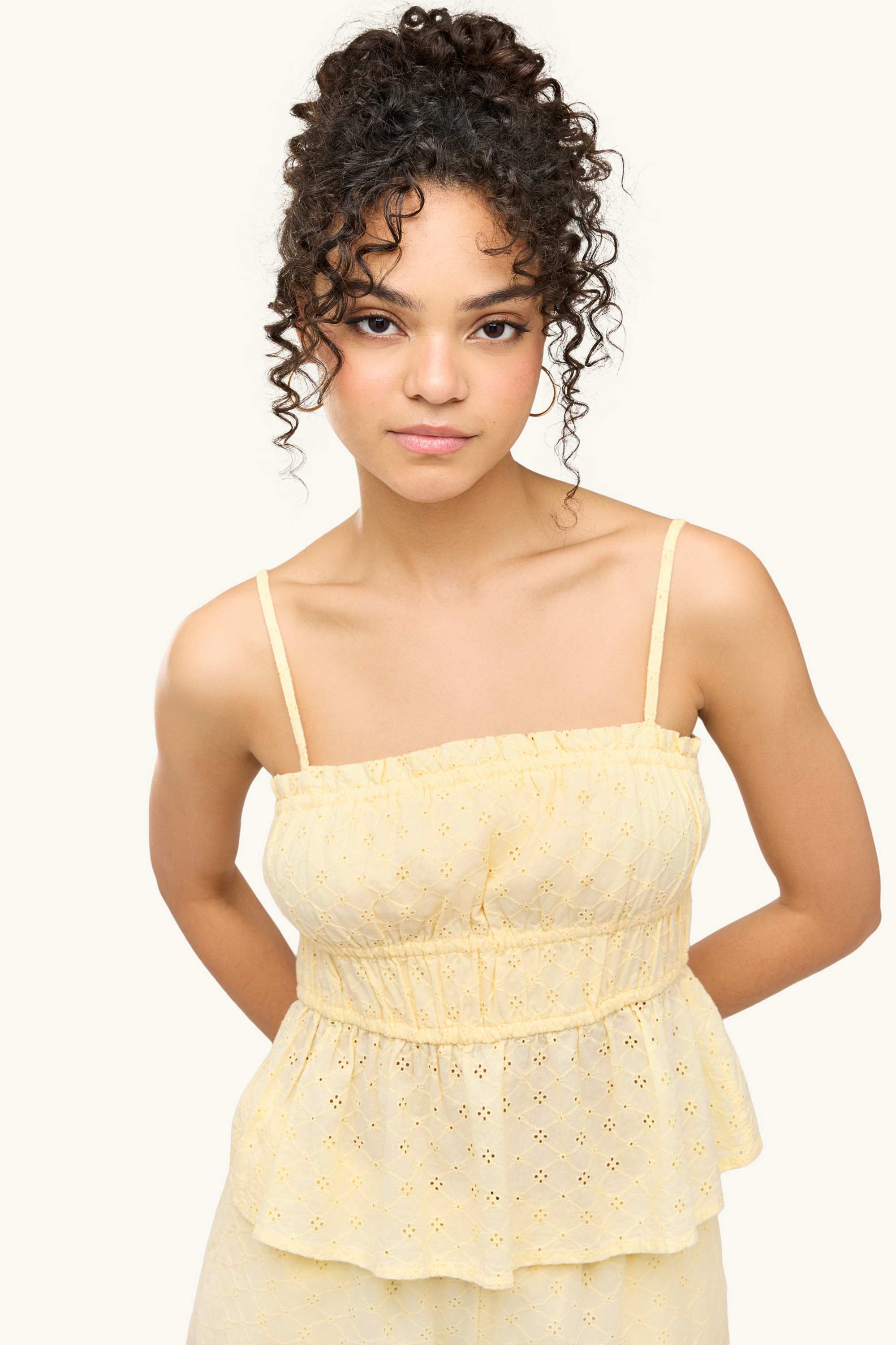 Blouse top - broderie anglaise light yellow
