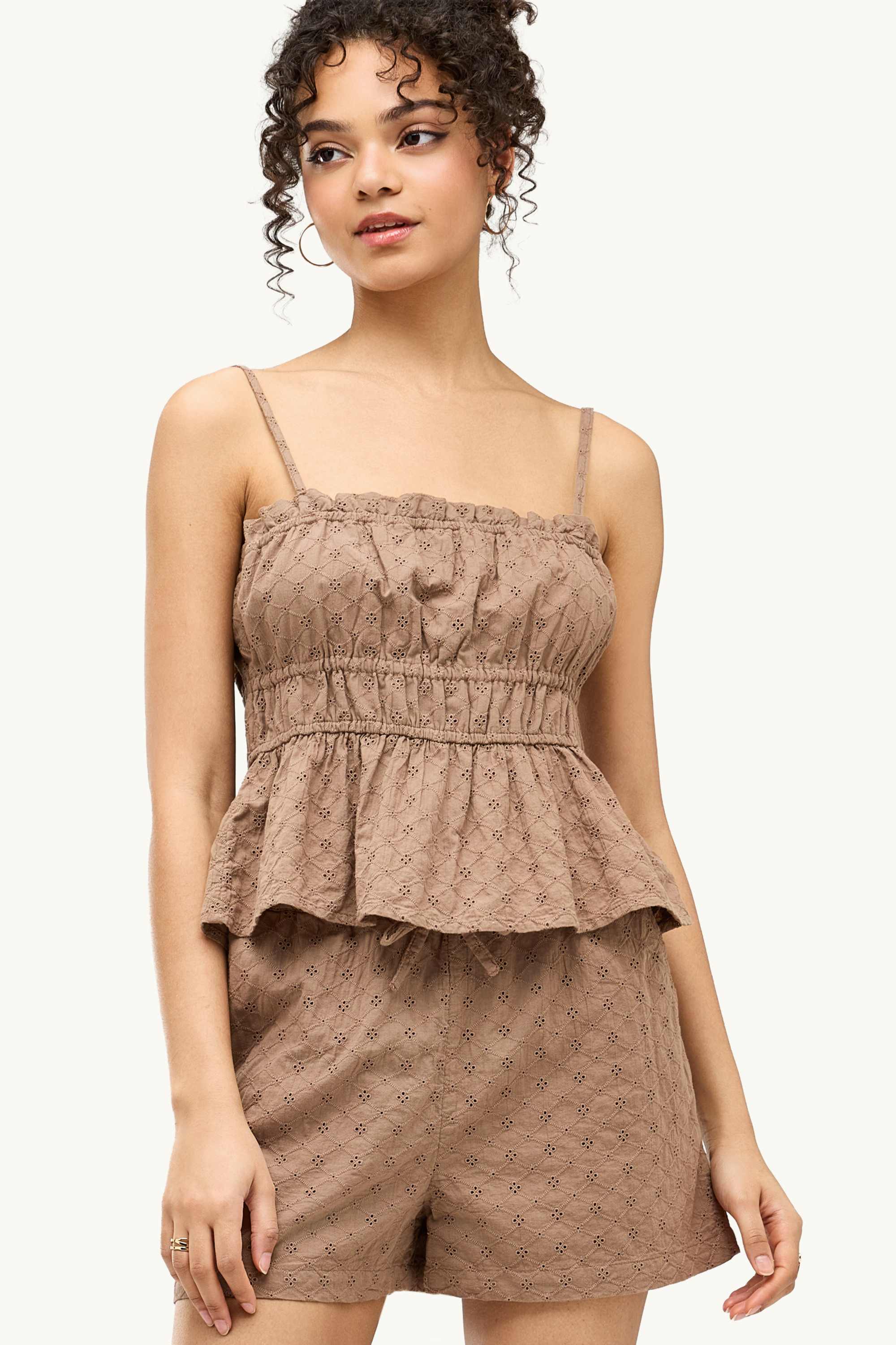 Blouse top - broderie anglaise light brown