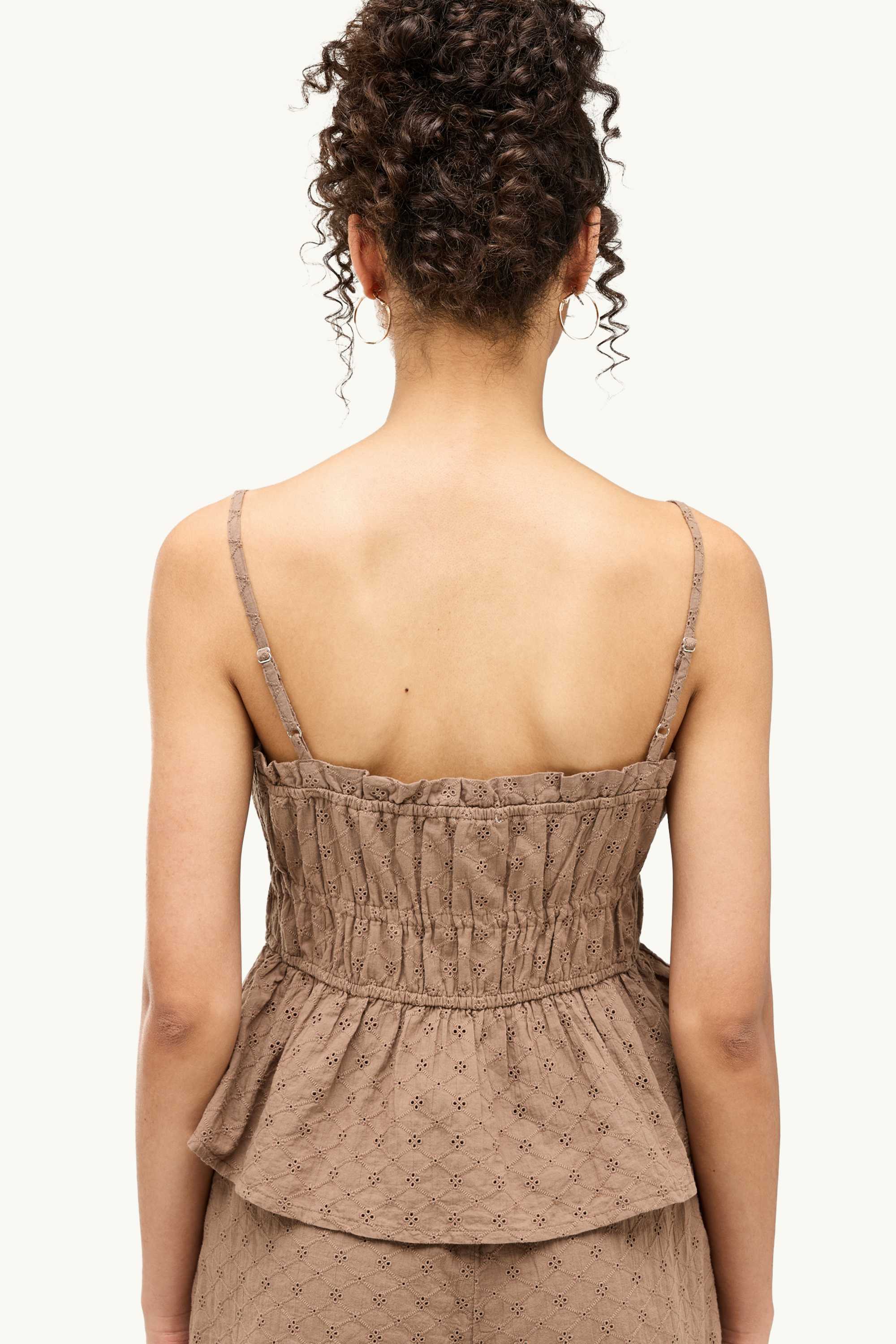 Blouse top - broderie anglaise light brown