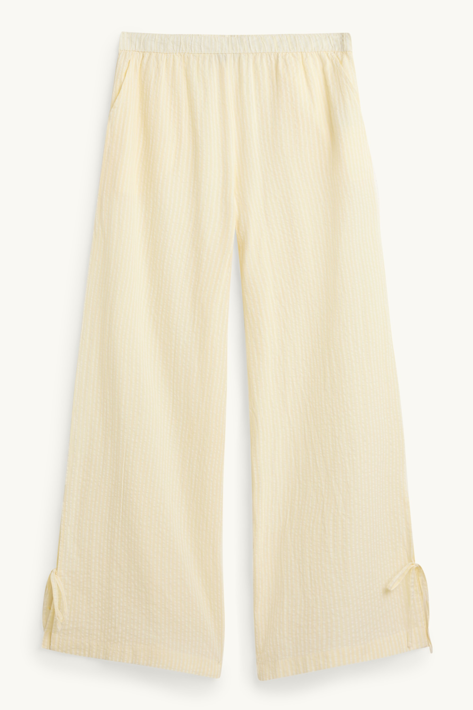 Cheesecloth trousers - mid-rise waist - wide leg - striped light yellow