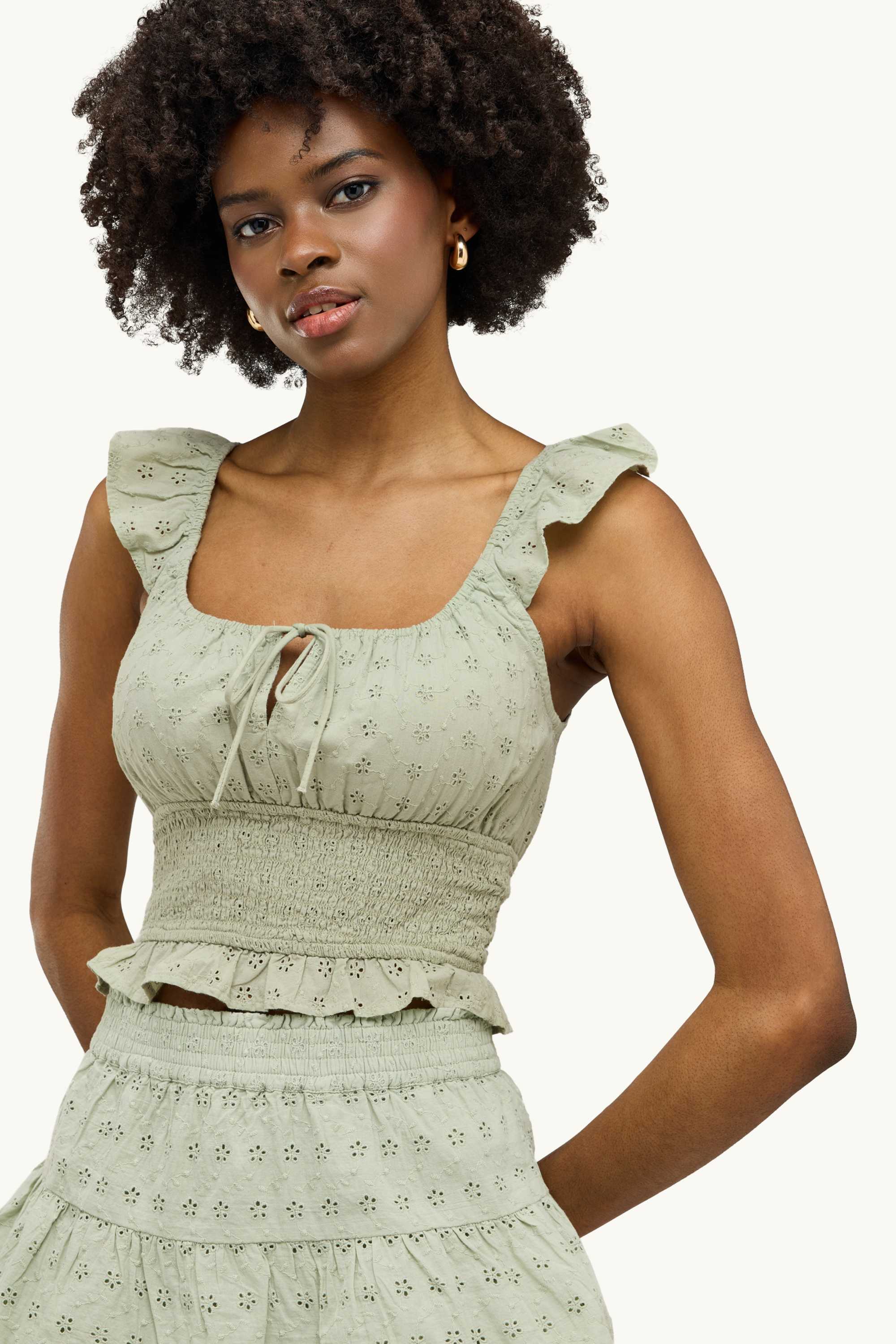 Cropped blouse - broderie anglaise light green