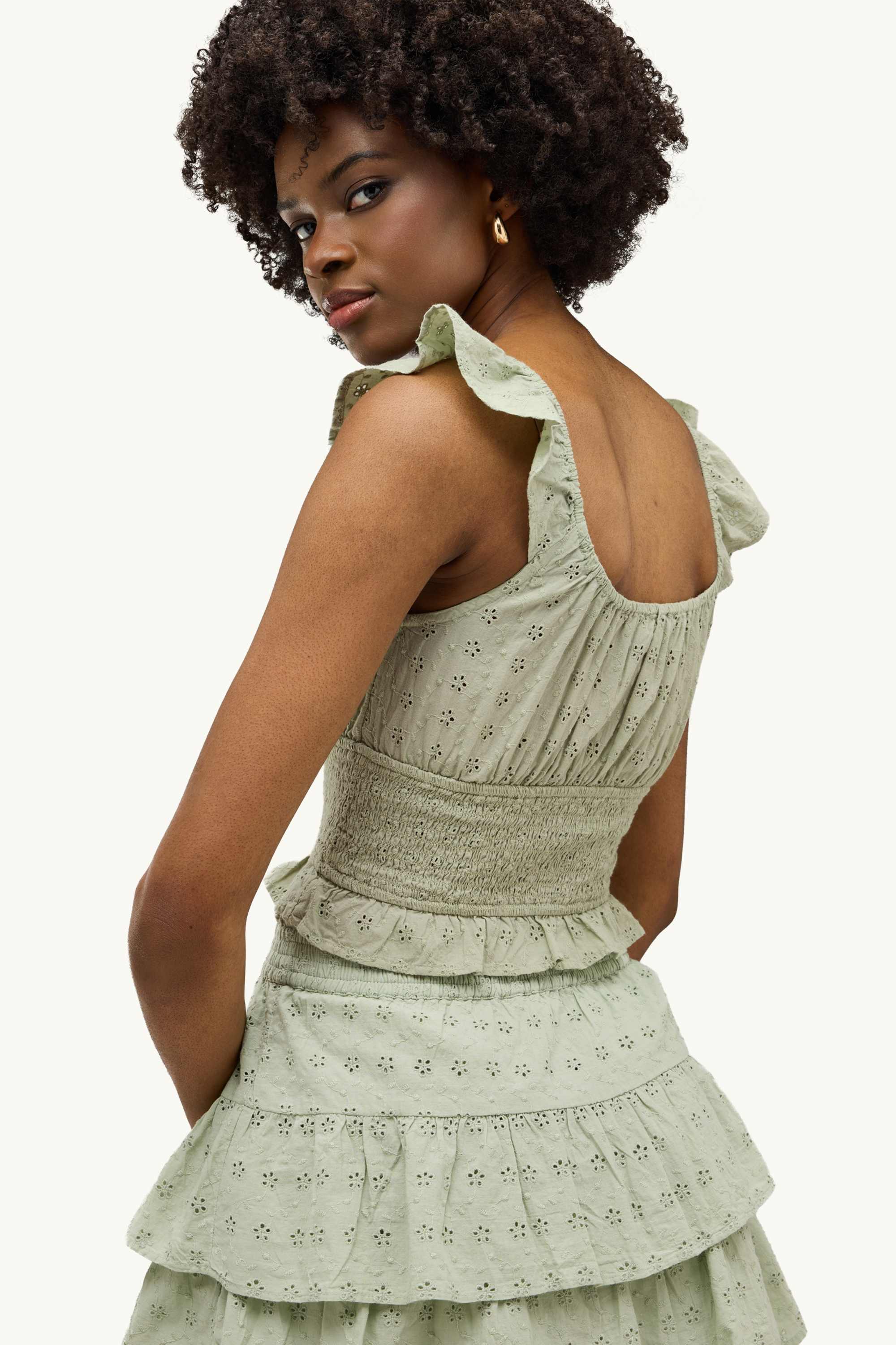 Cropped blouse - broderie anglaise light green
