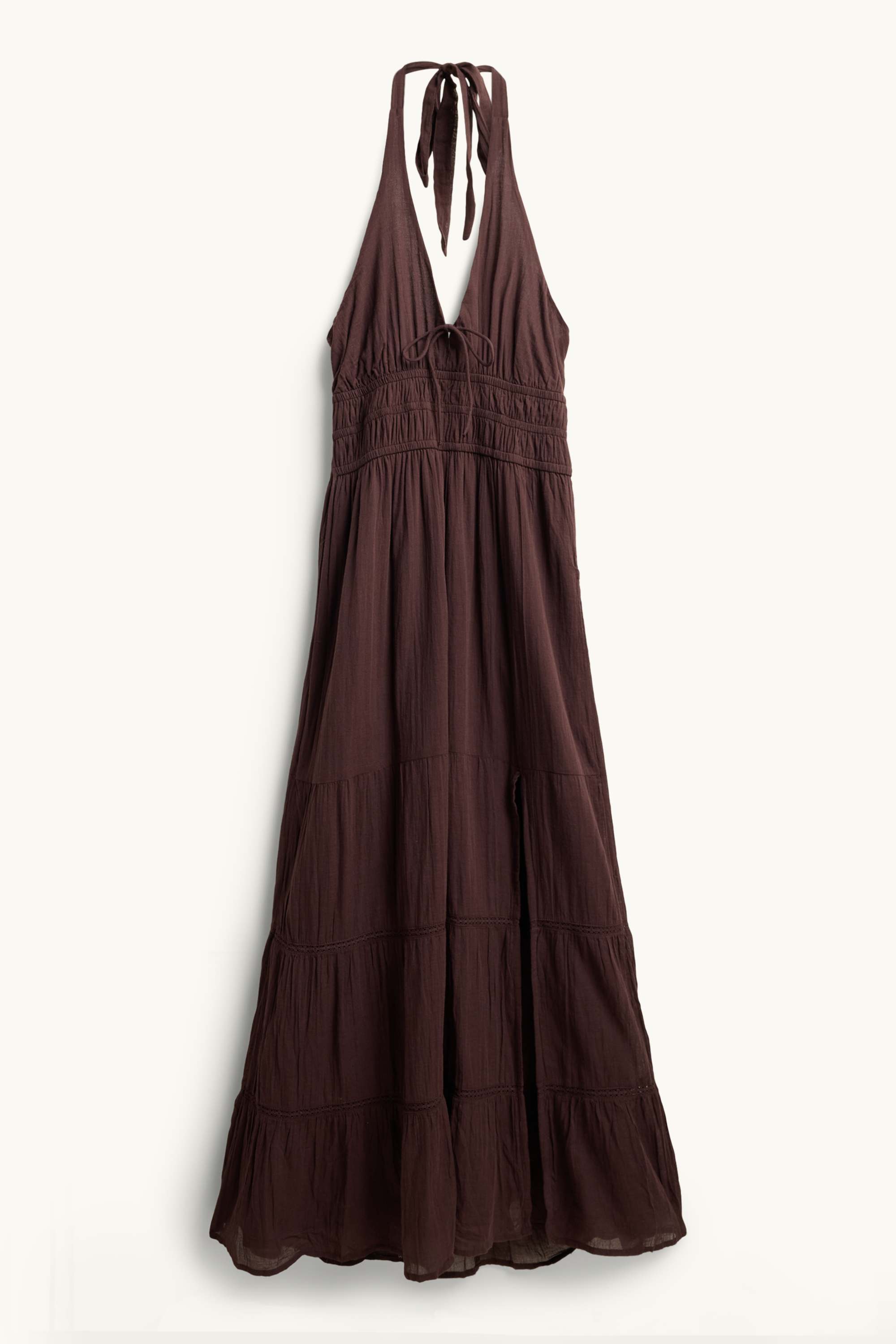 Fit & flare V-neck dress dark brown