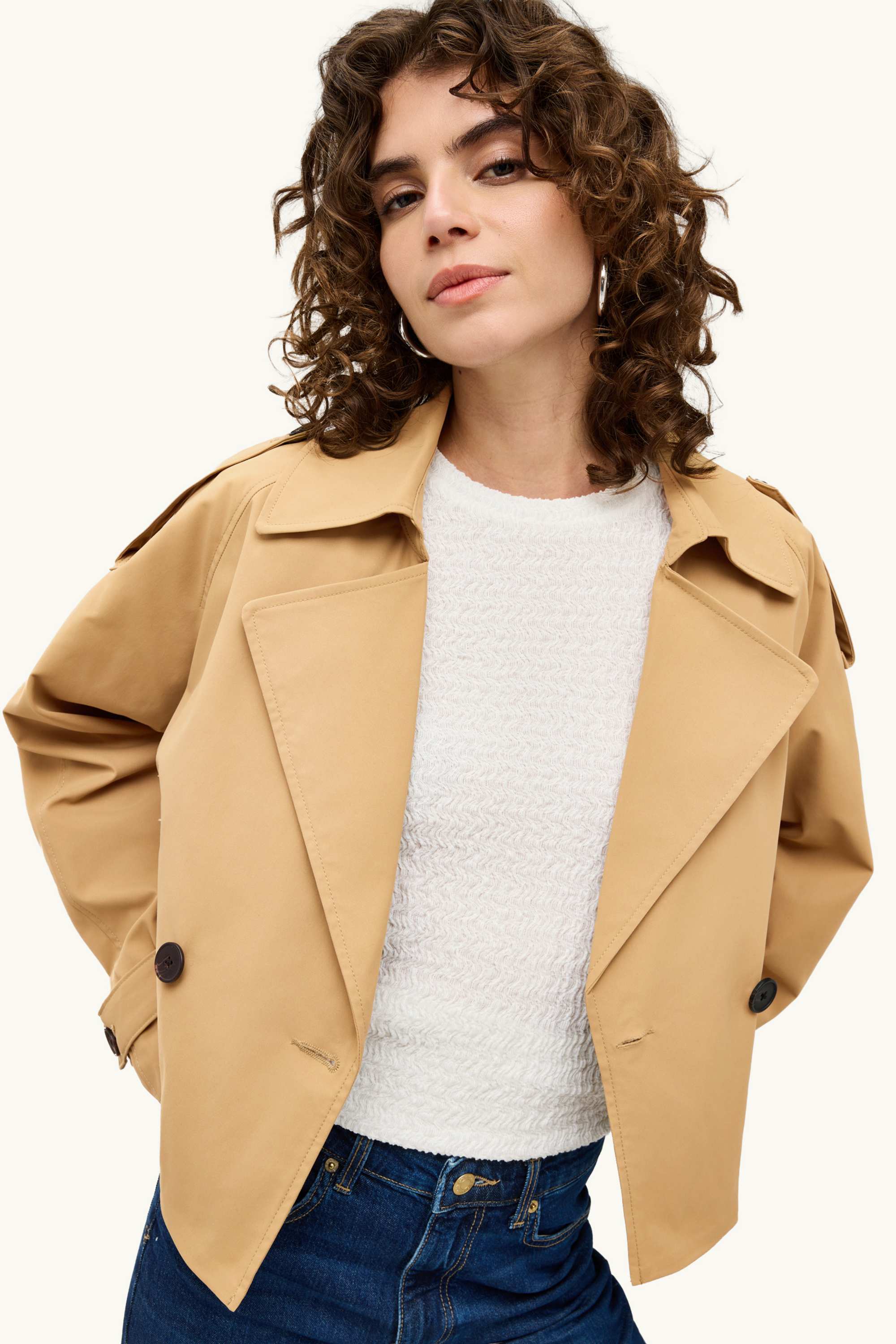 Cropped trench coat beige