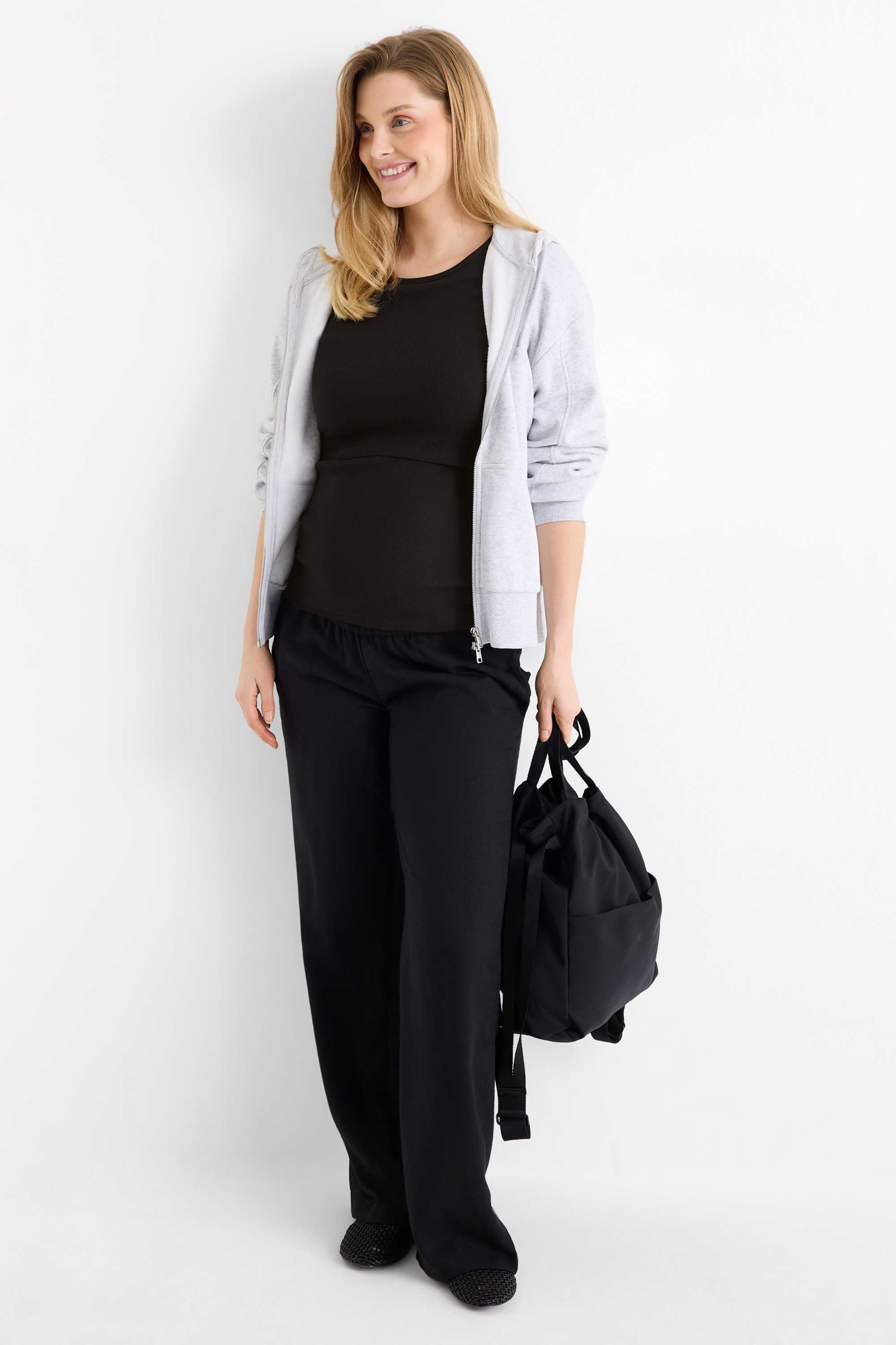 Nursing T-shirt - slim fit - ribbed black