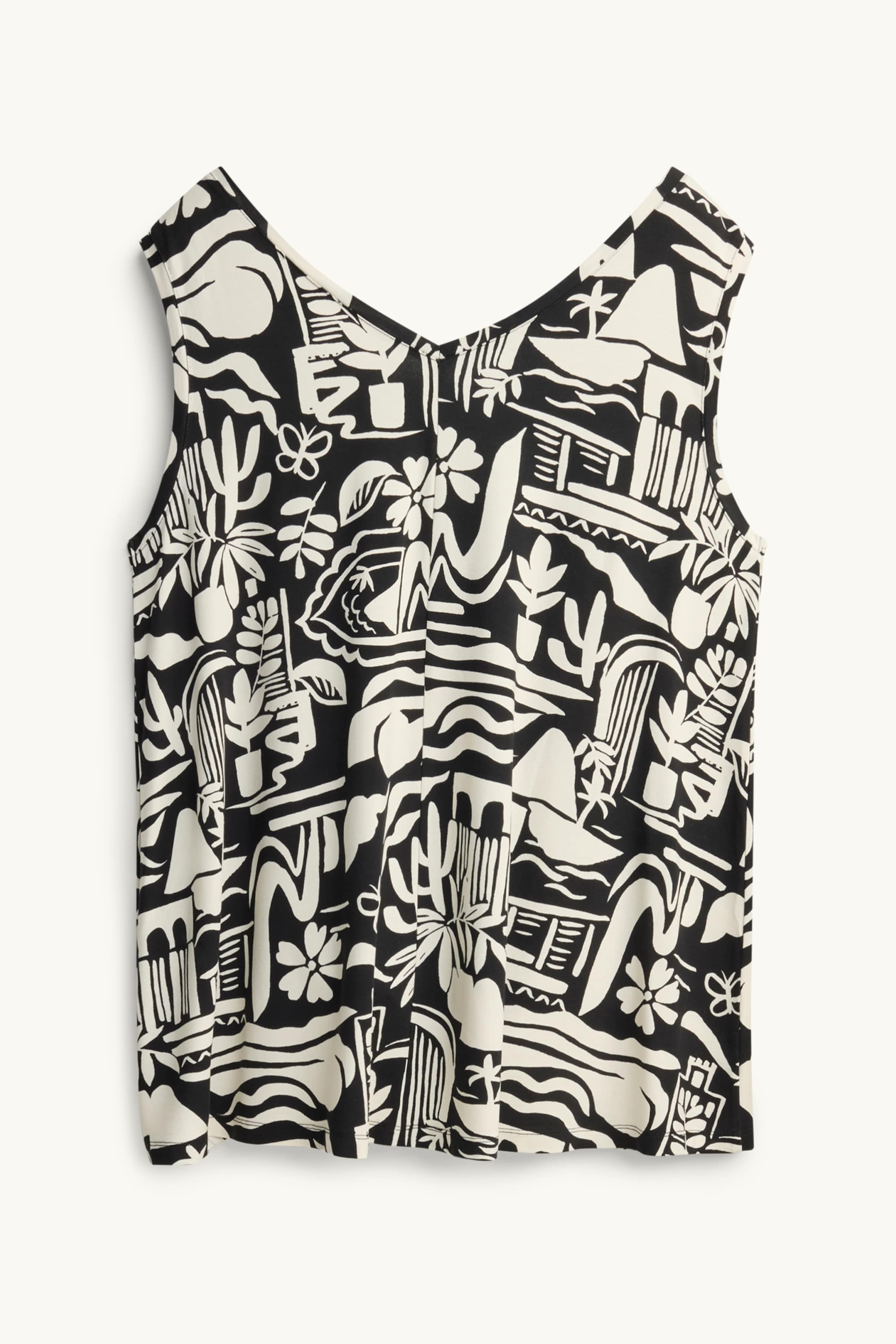 V-neck top - patterned white / black