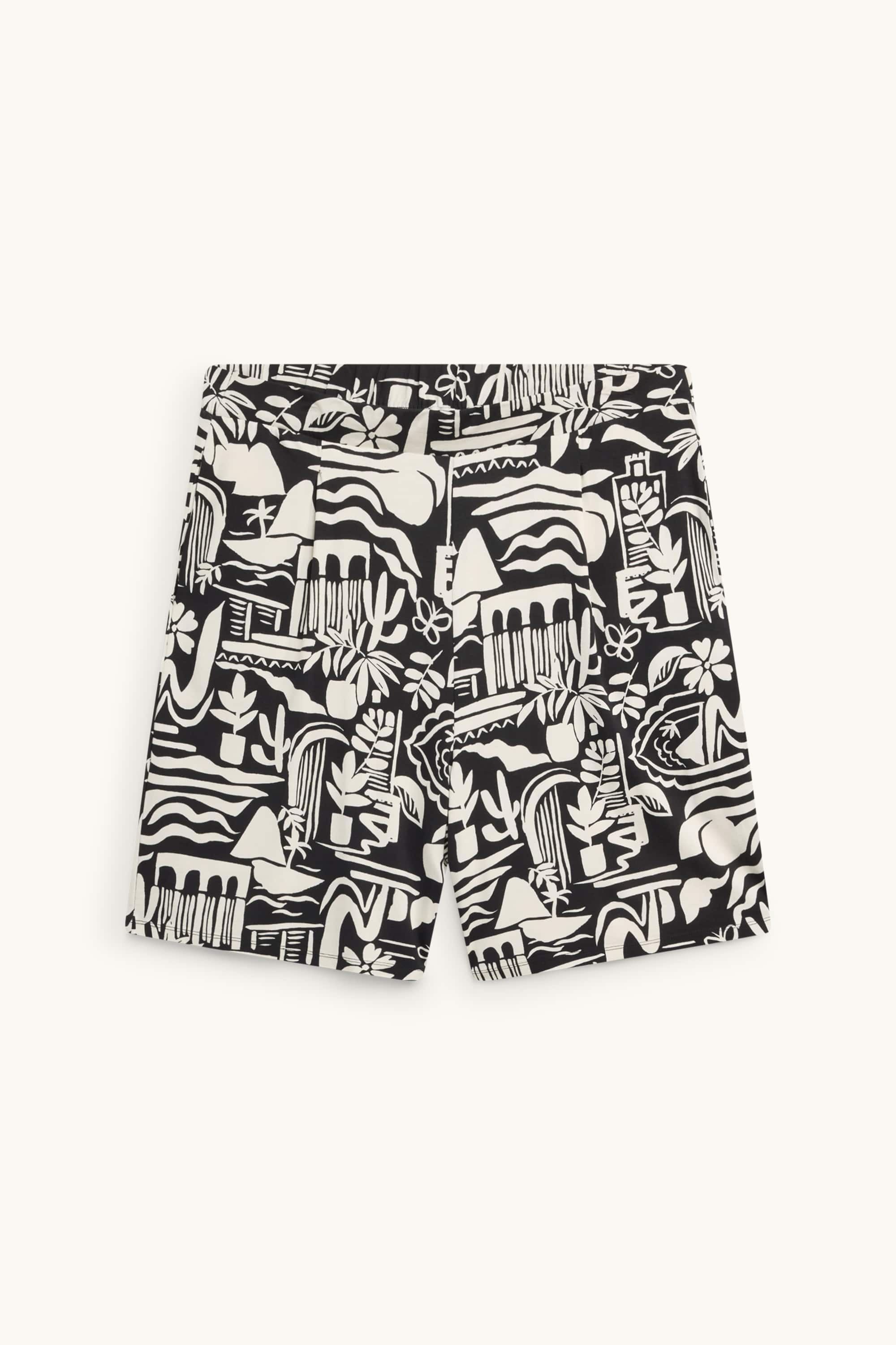 Shorts - mid-rise waist - patterned white / black