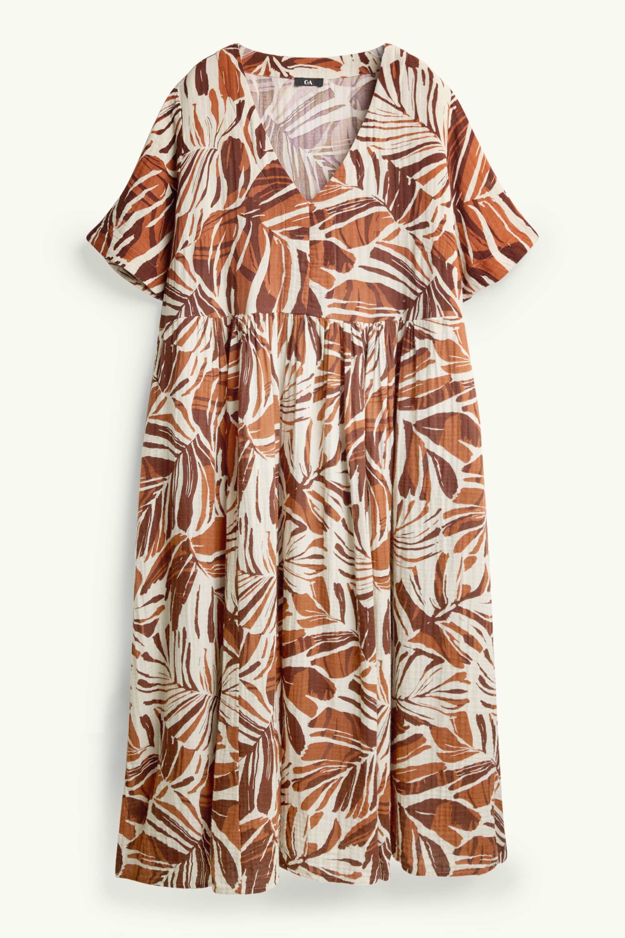 A-line dress with V-neck - patterned brown / cremewhite