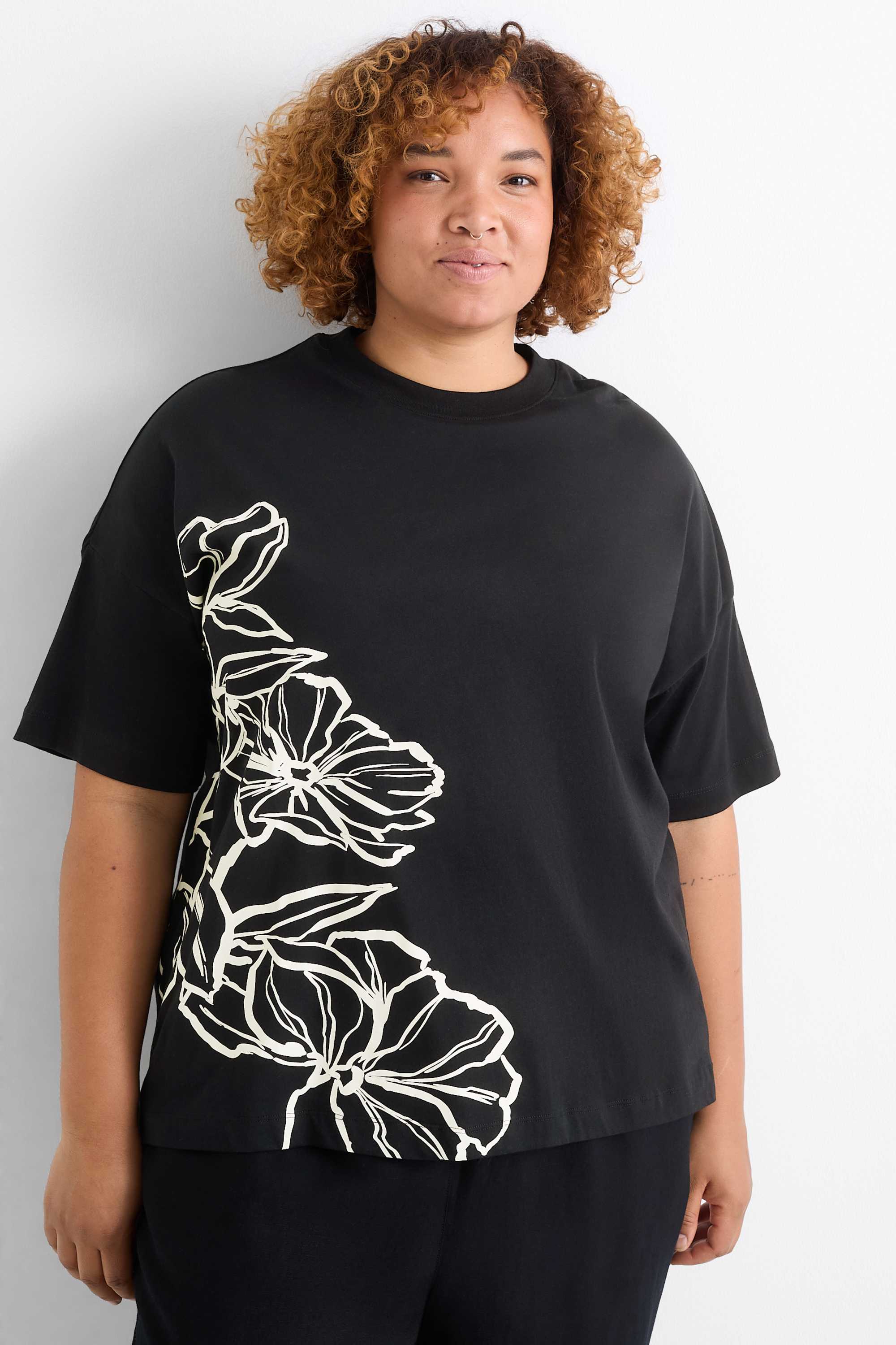 T-shirt - regular fit black / white