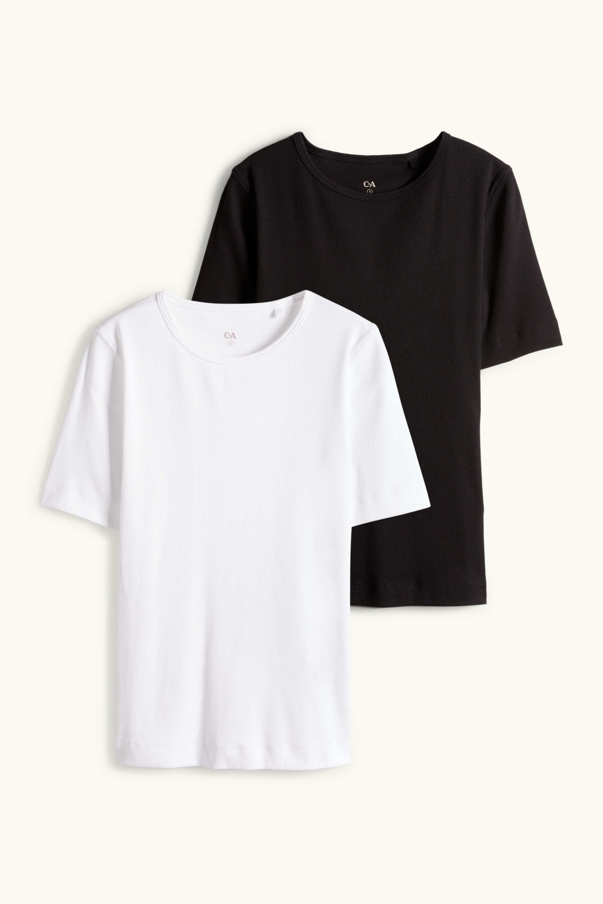 Multipack of 2 - T-shirt - slim fit - ribbed black / white