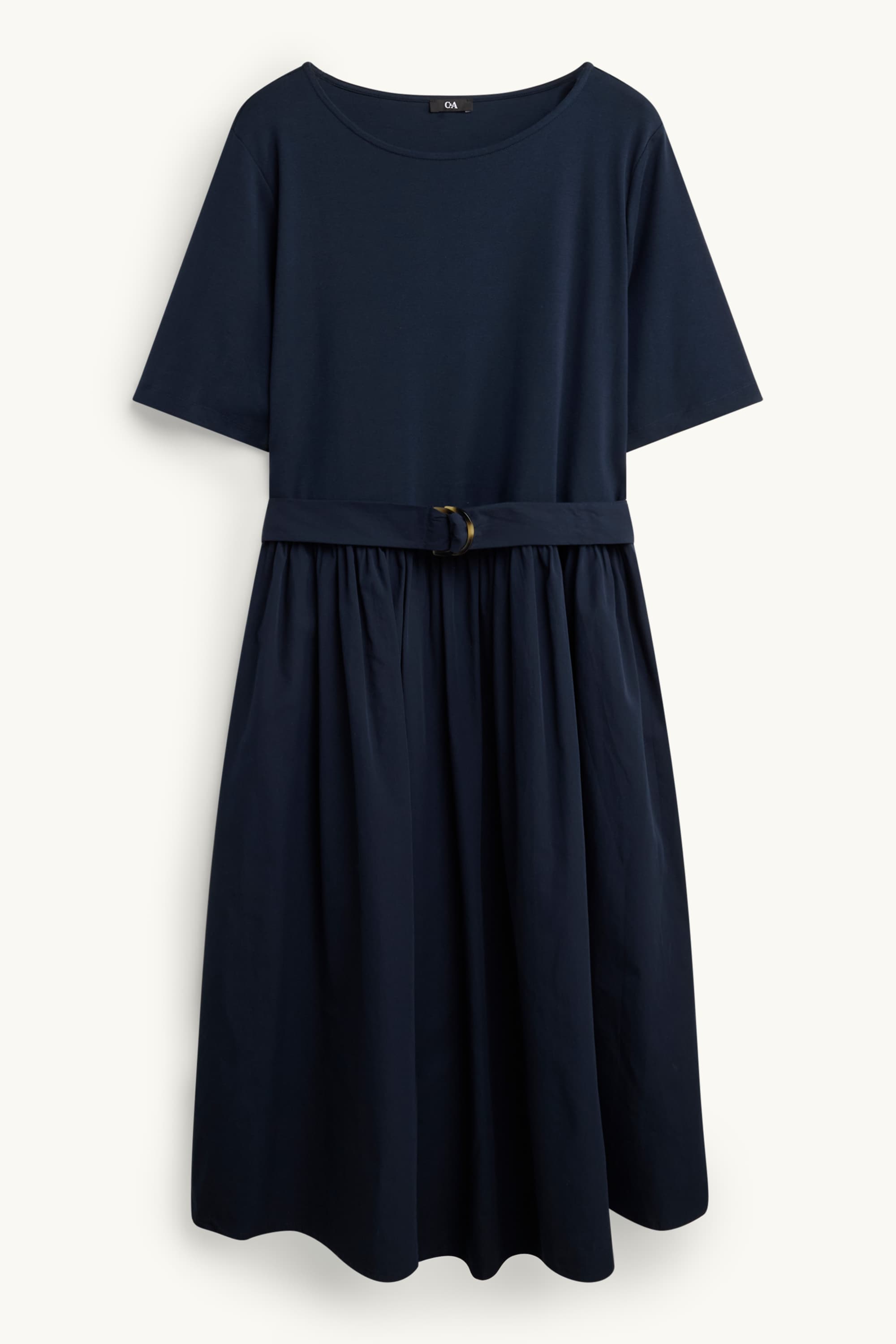 Fit & flare dress with belt dark blue
