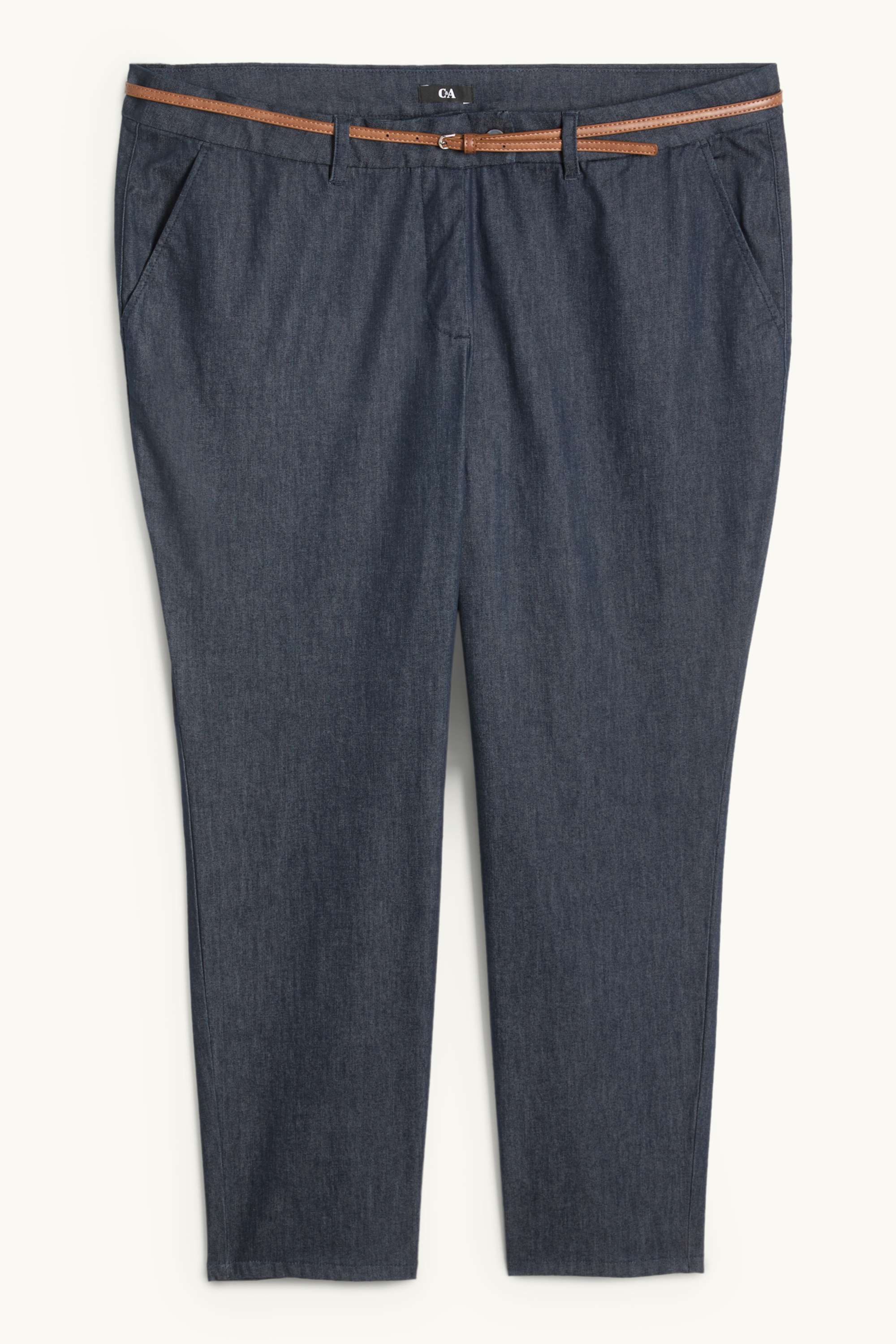 Cloth trousers with belt - mid-rise waist - tapered leg - jeans look dark blue