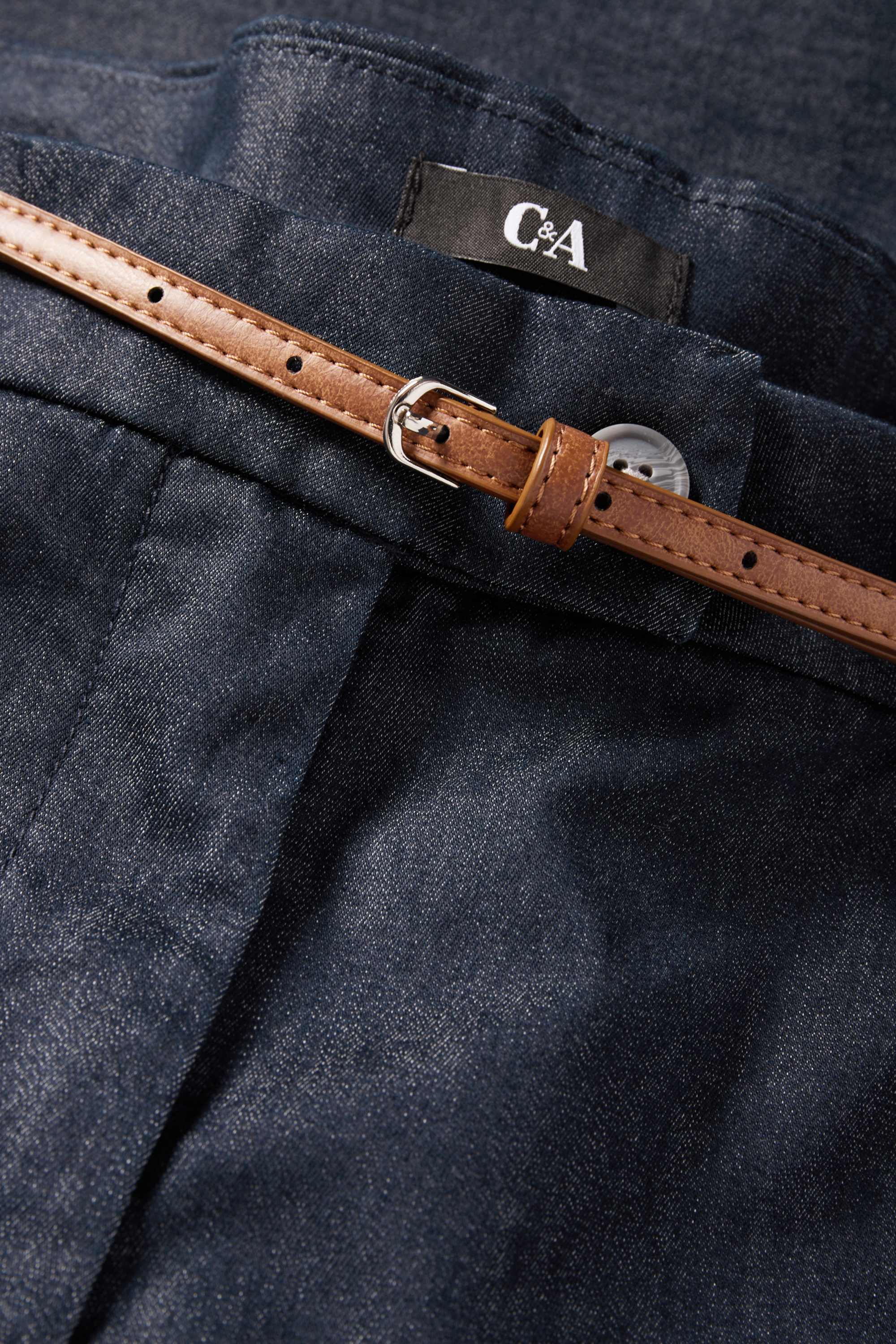Cloth trousers with belt - mid-rise waist - tapered leg - jeans look dark blue
