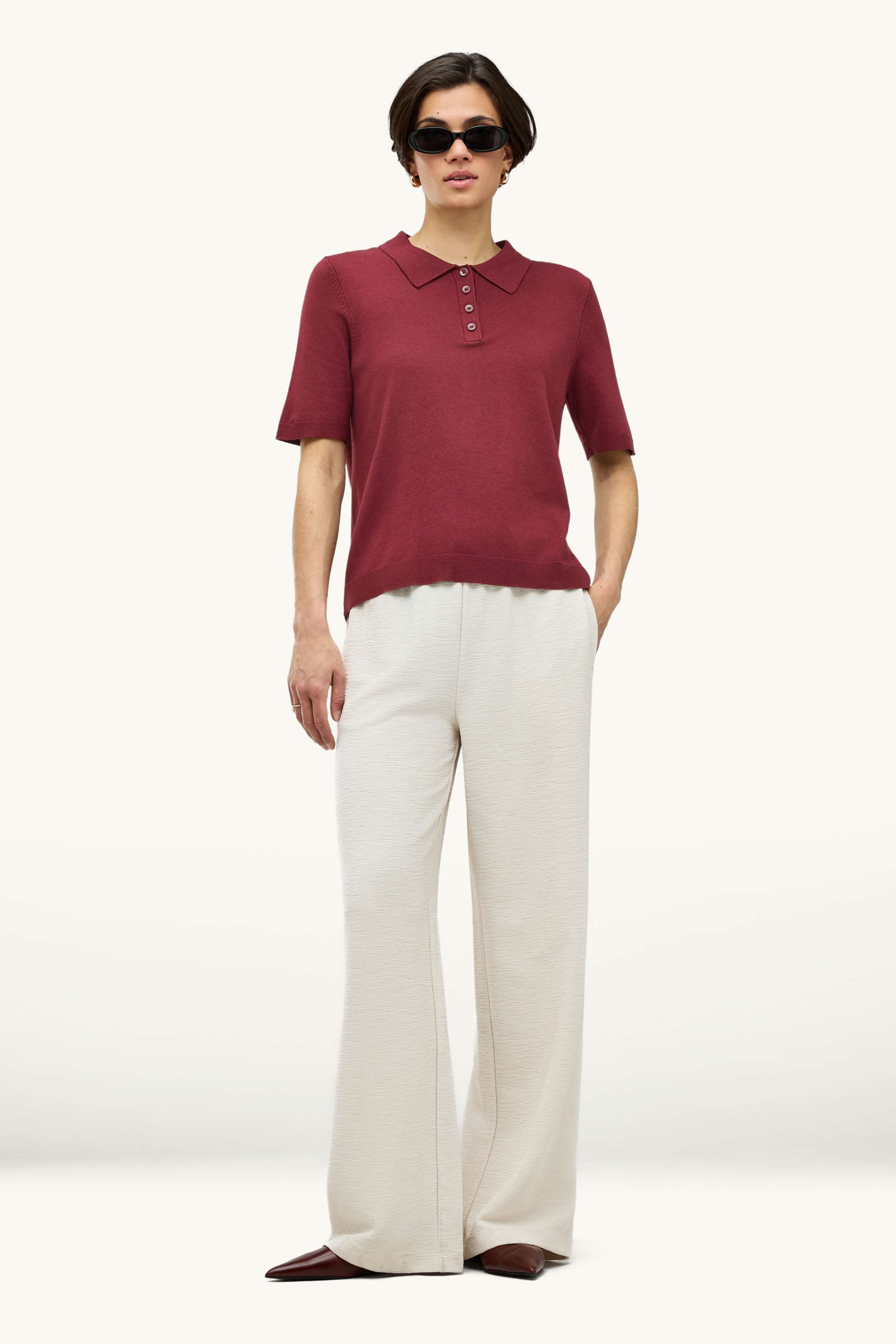 Knitted polo shirt - regular fit dark red