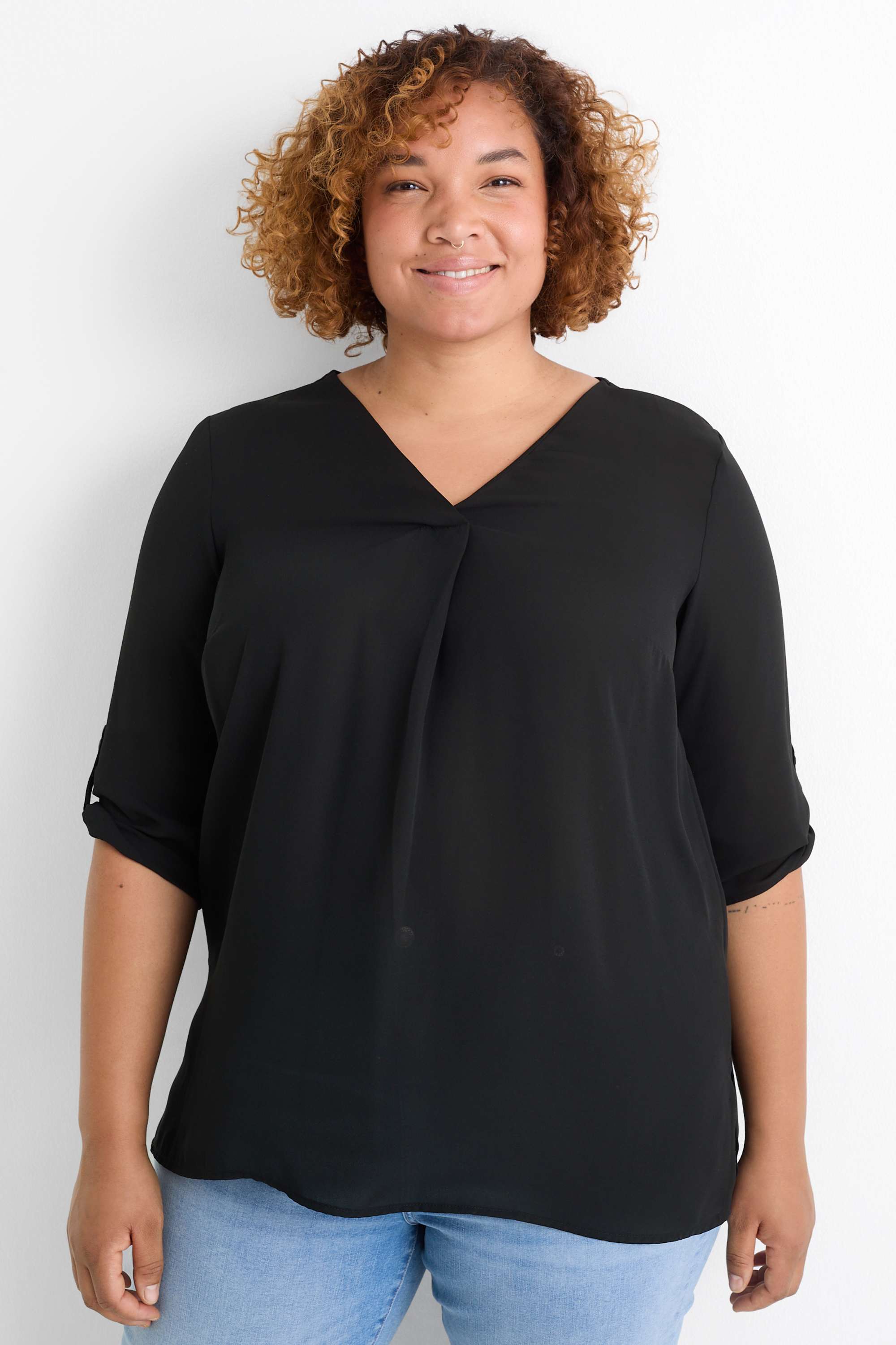 V-neck blouse black