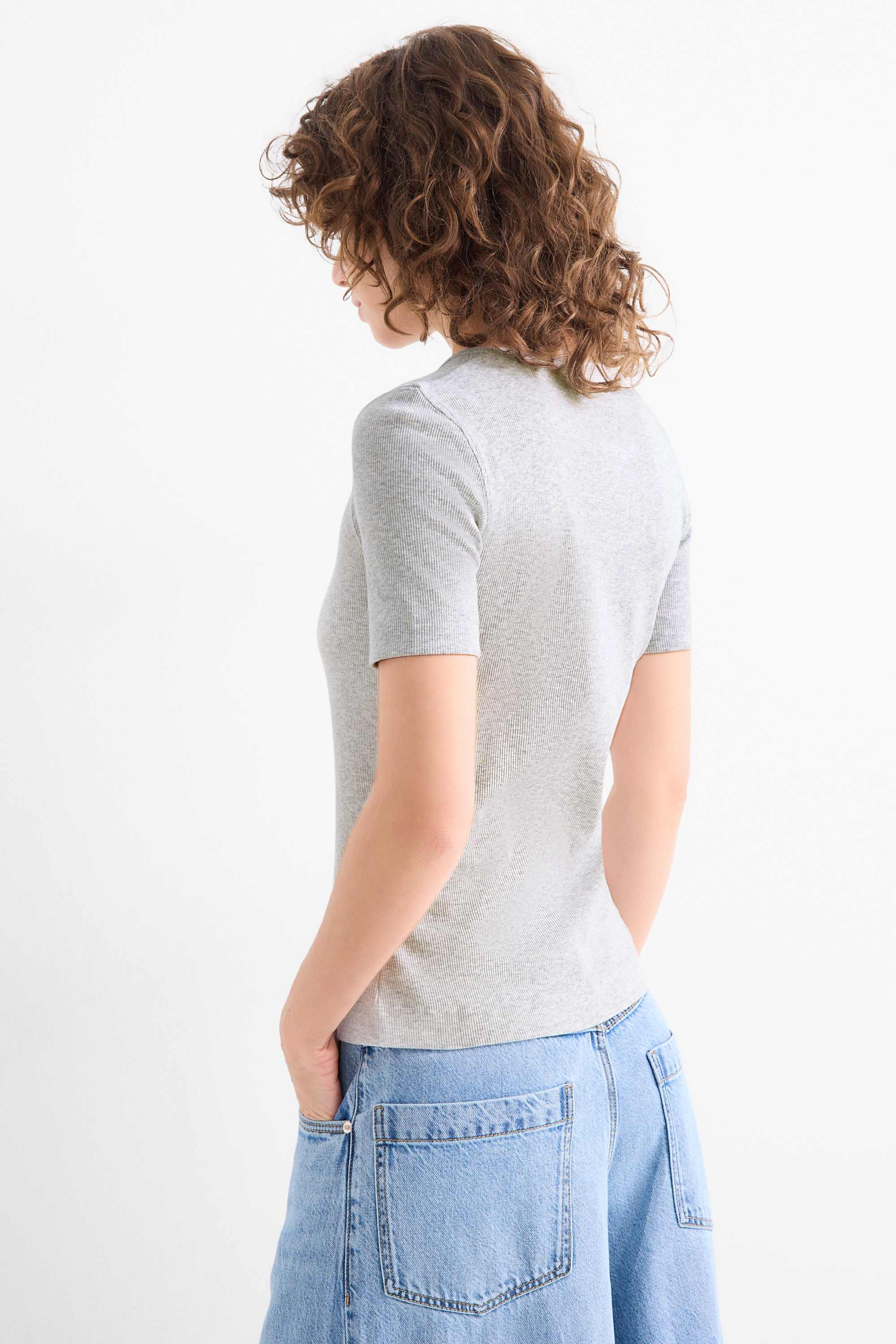 T-shirt - slim fit - ribbed light gray