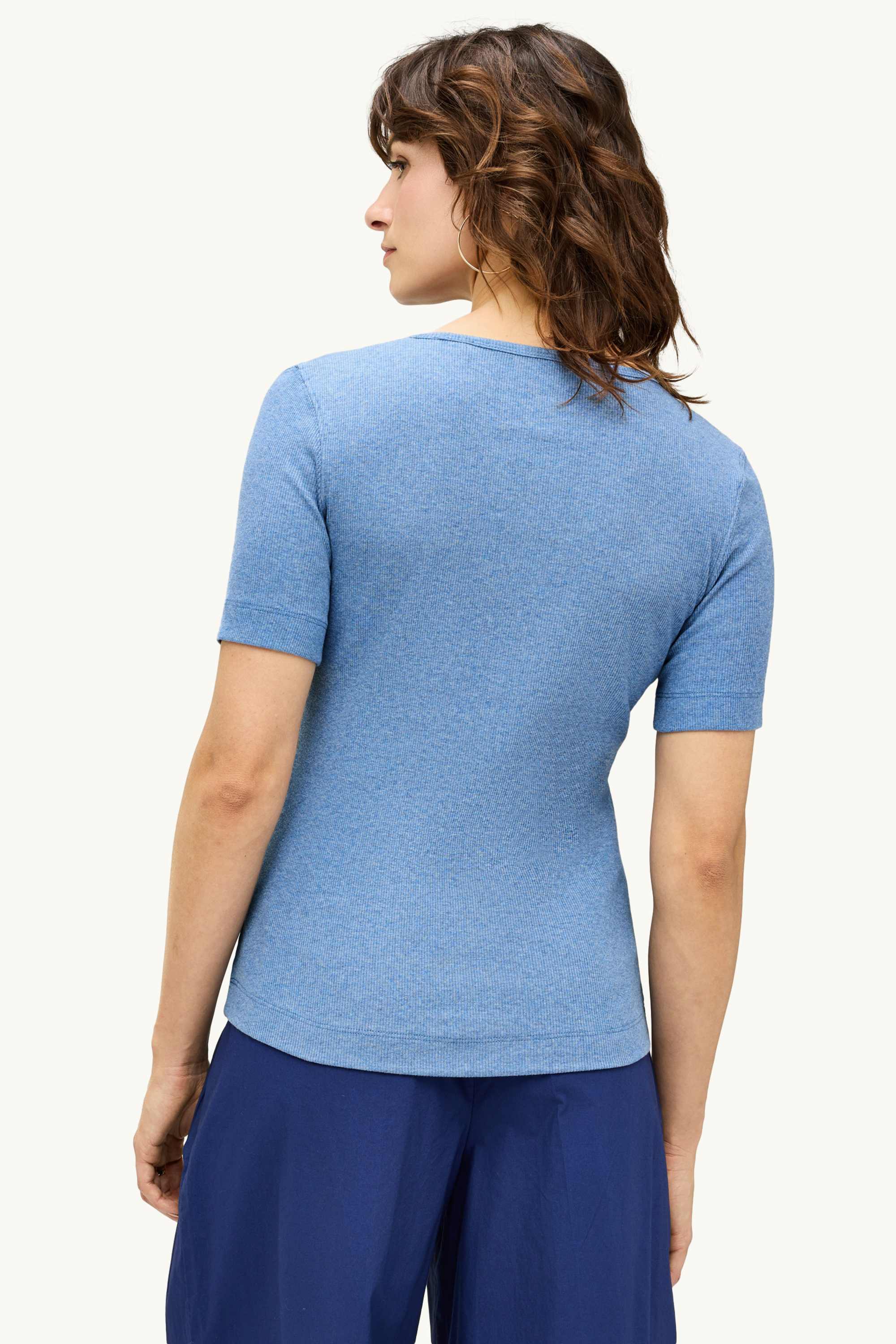 T-shirt - slim fit - ribbed blue