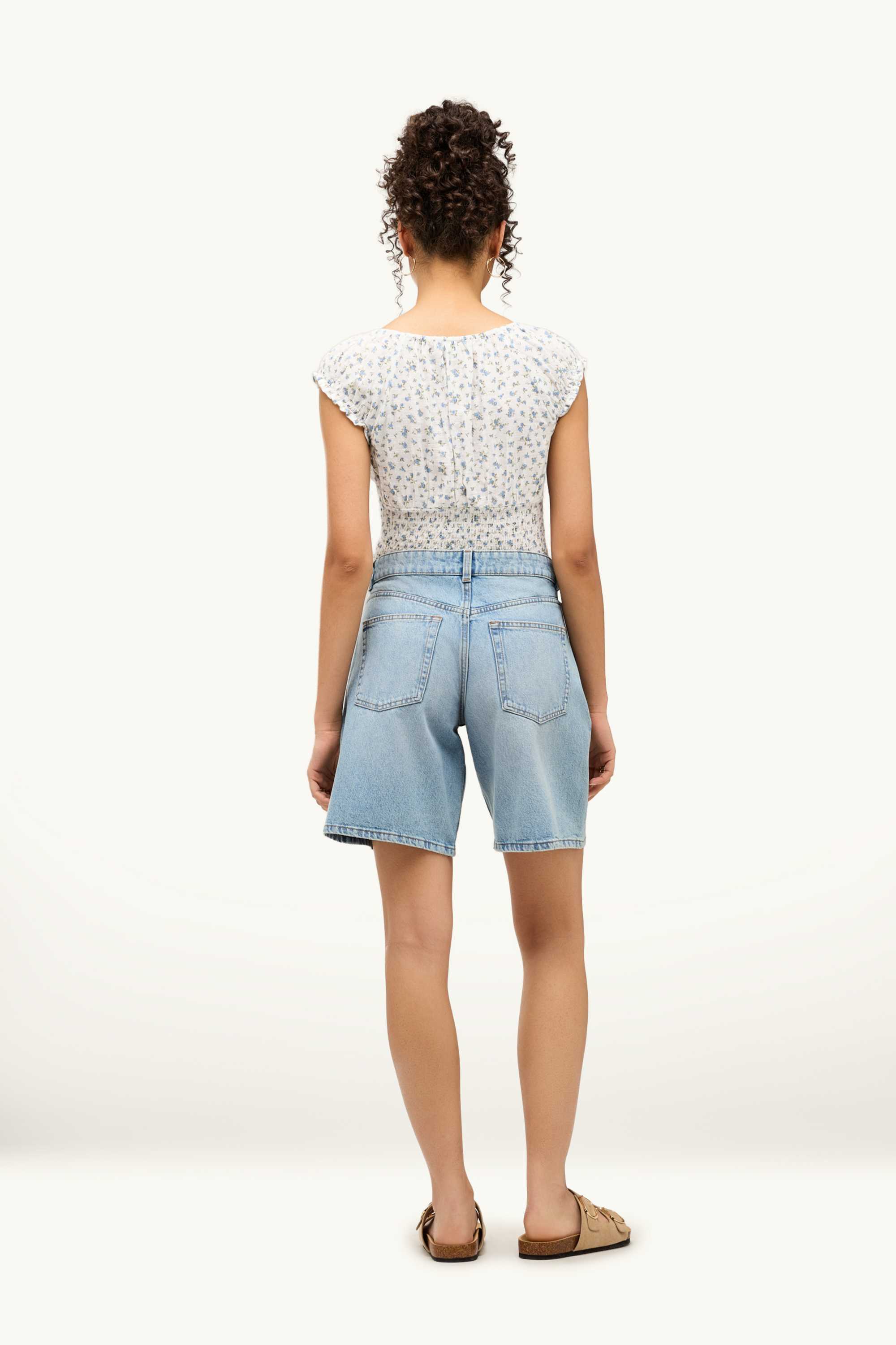 Denim Bermuda shorts - low-rise waist light blue