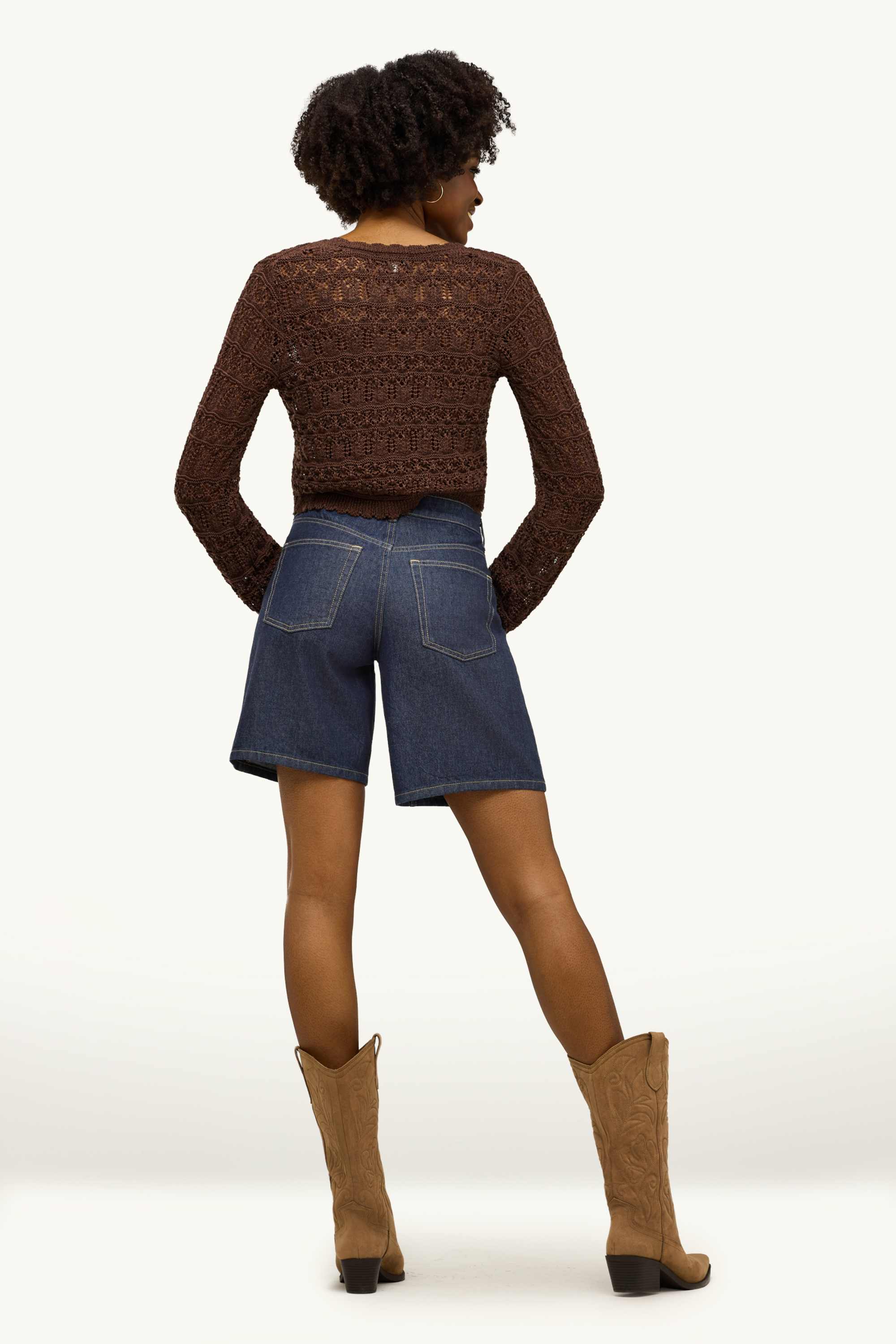 Denim Bermuda shorts - low-rise waist dark blue