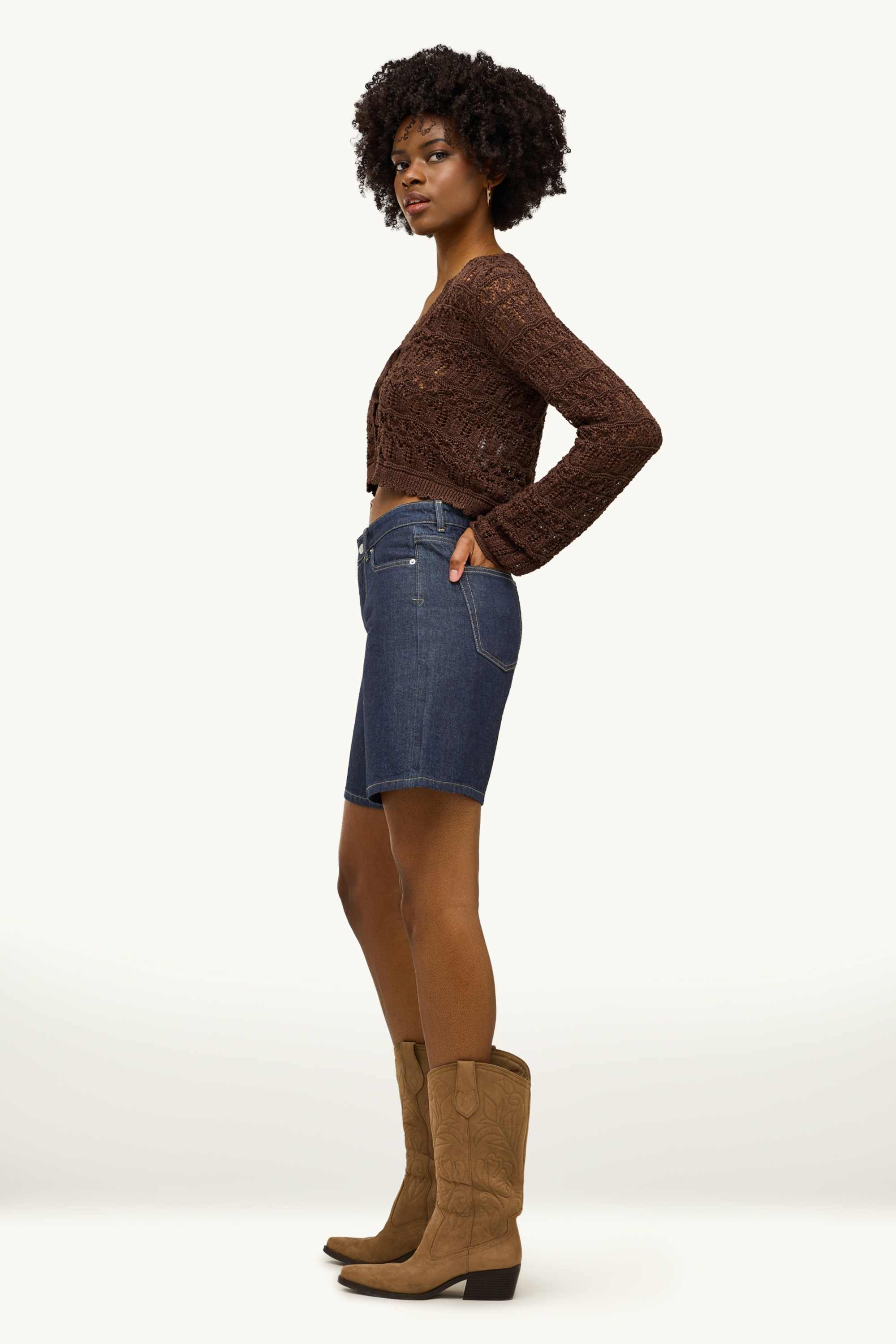 Denim Bermuda shorts - low-rise waist dark blue