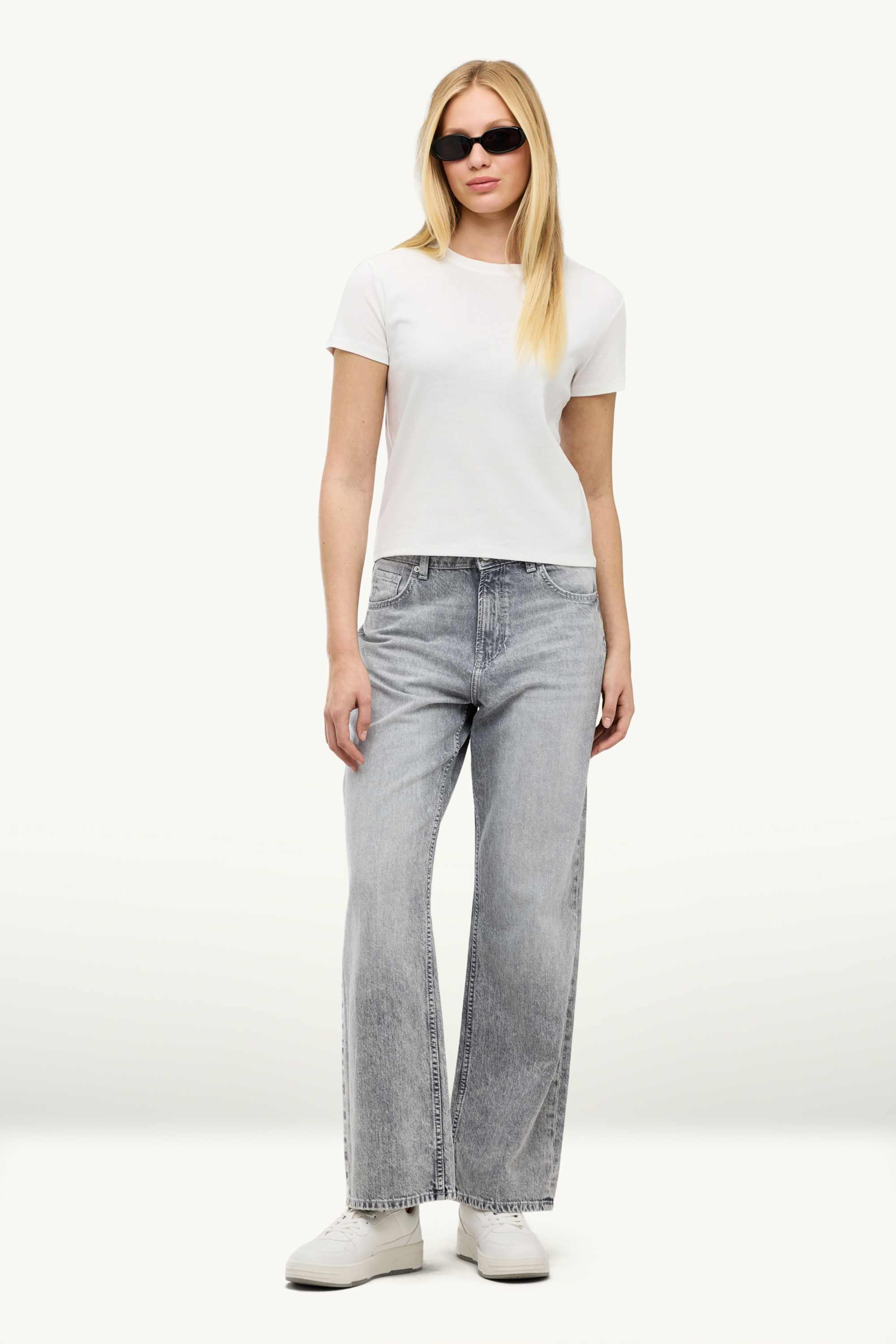 Baggy jeans - mid-rise waist denim-light gray