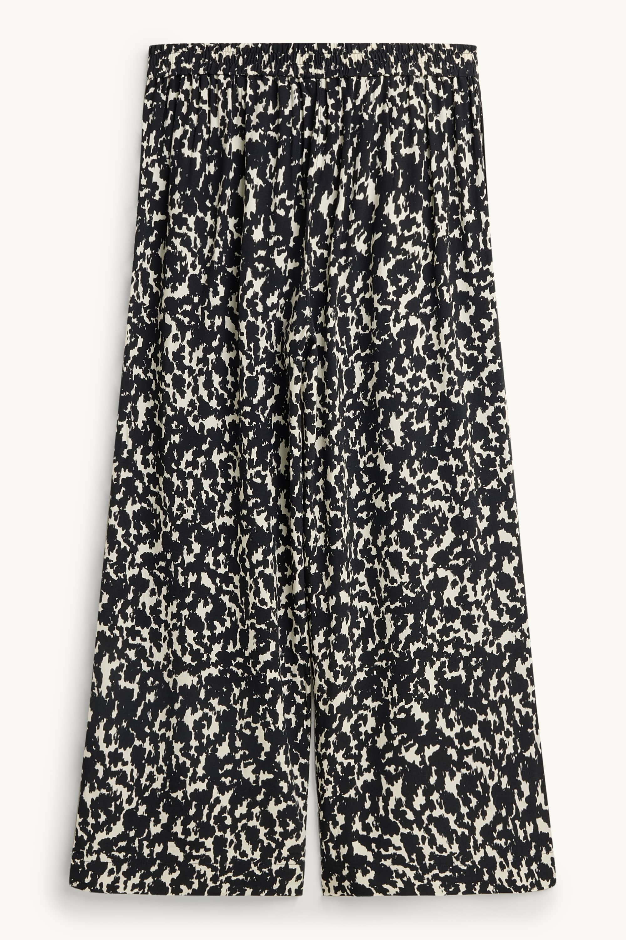 Cropped cloth trousers - mid-rise waist - wide leg - patterned black / beige