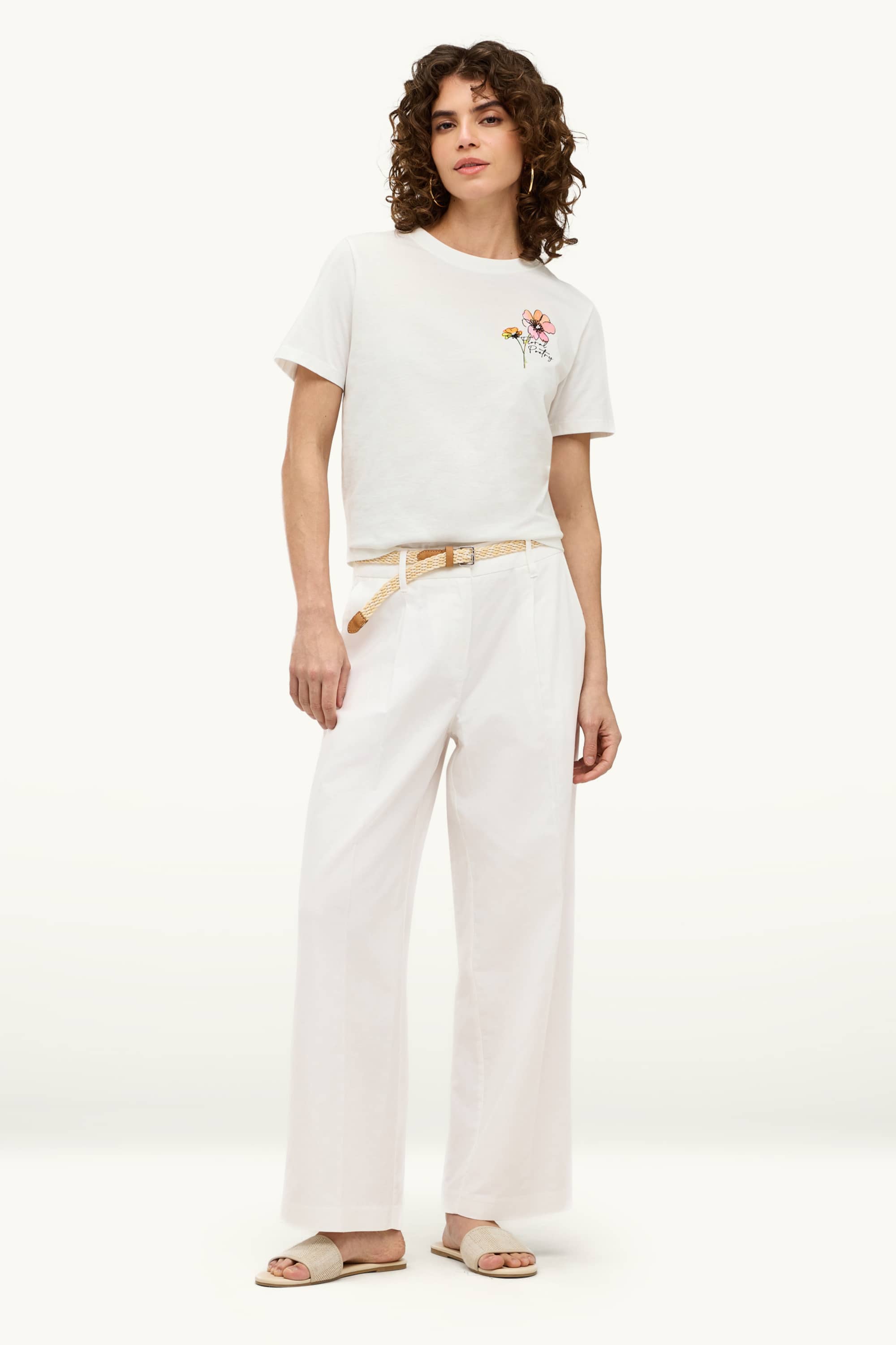 Cloth trousers with belt and linen content - mid-rise waist white
