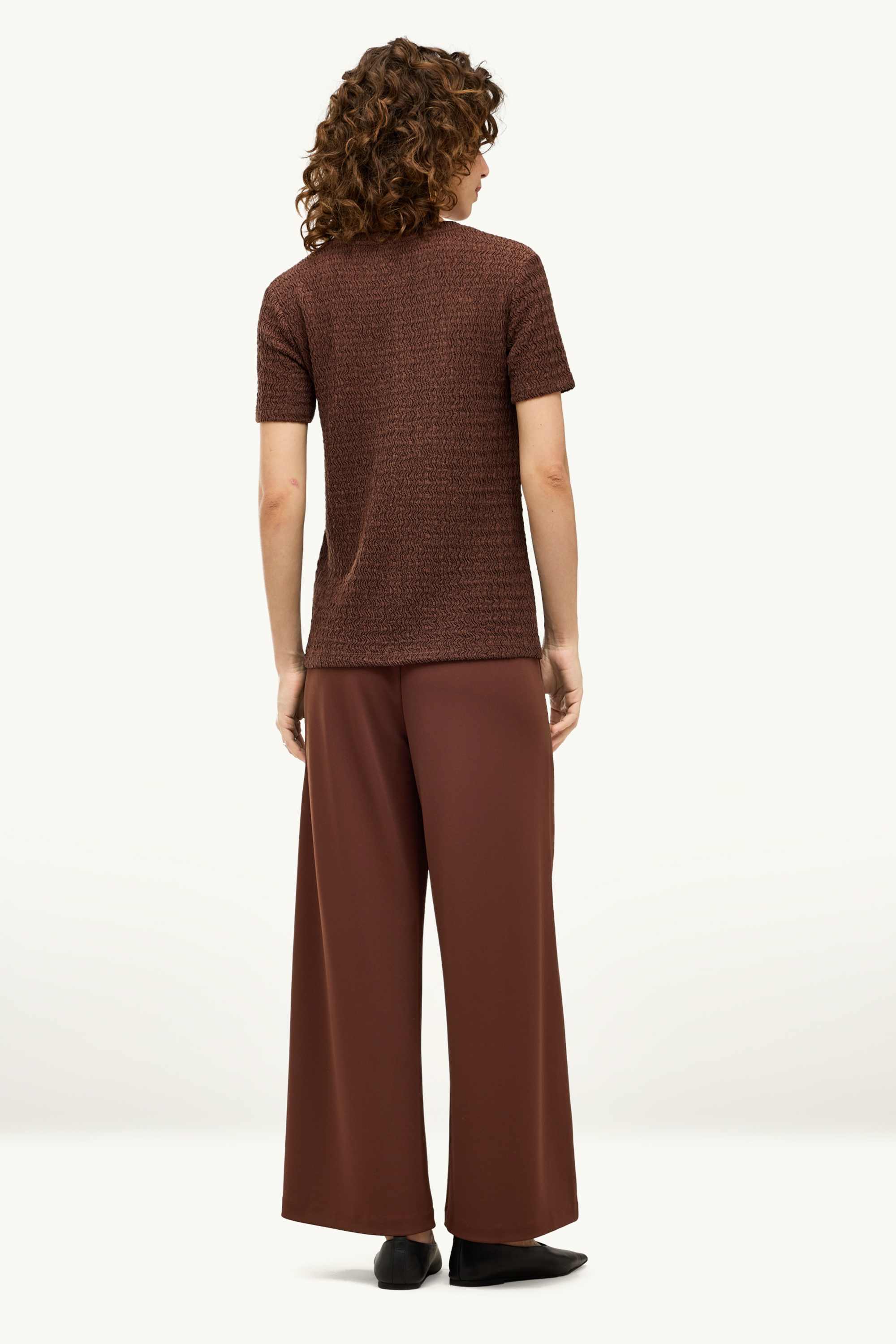 Jersey trousers - high waist - wide leg dark brown