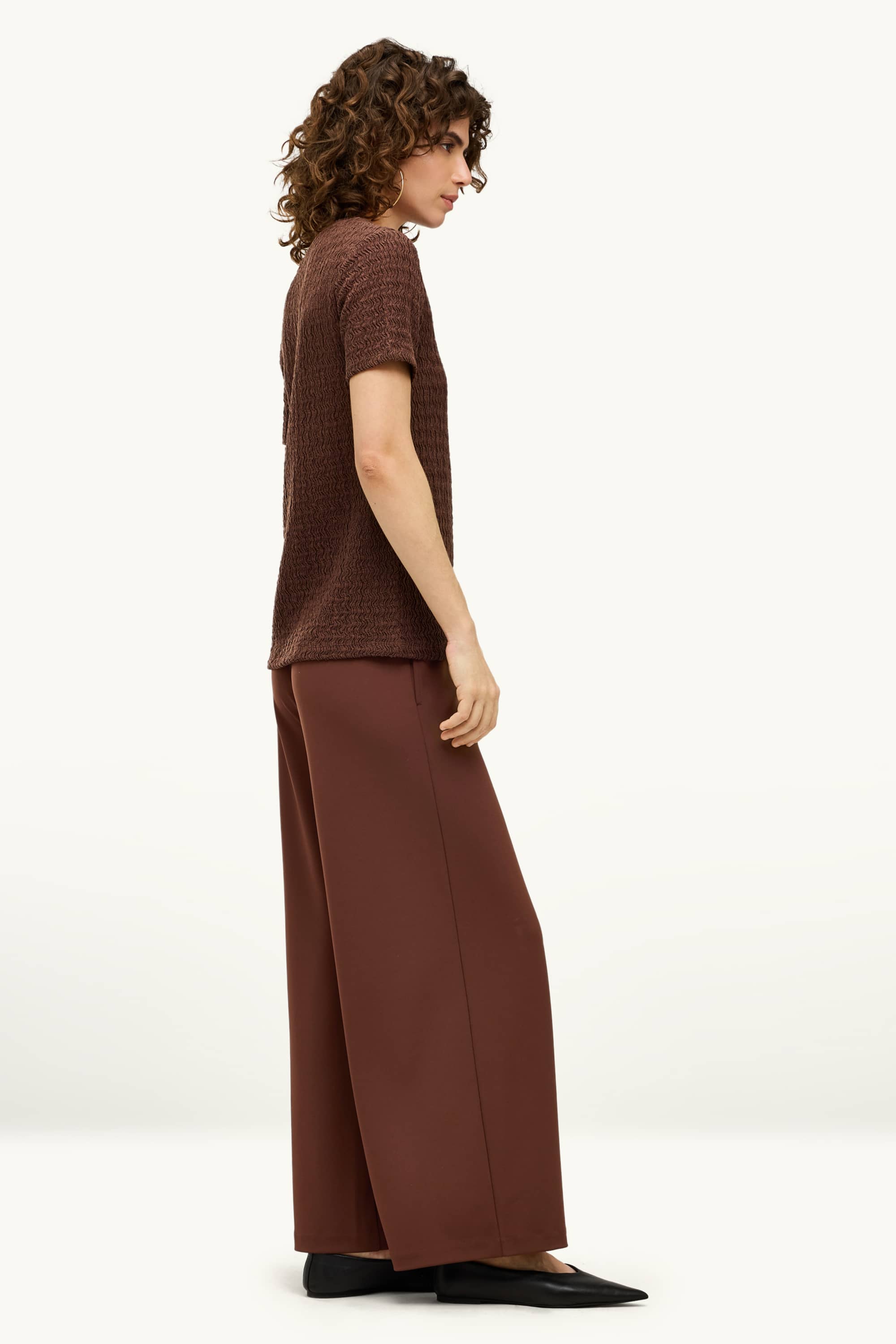 Jersey trousers - high waist - wide leg dark brown