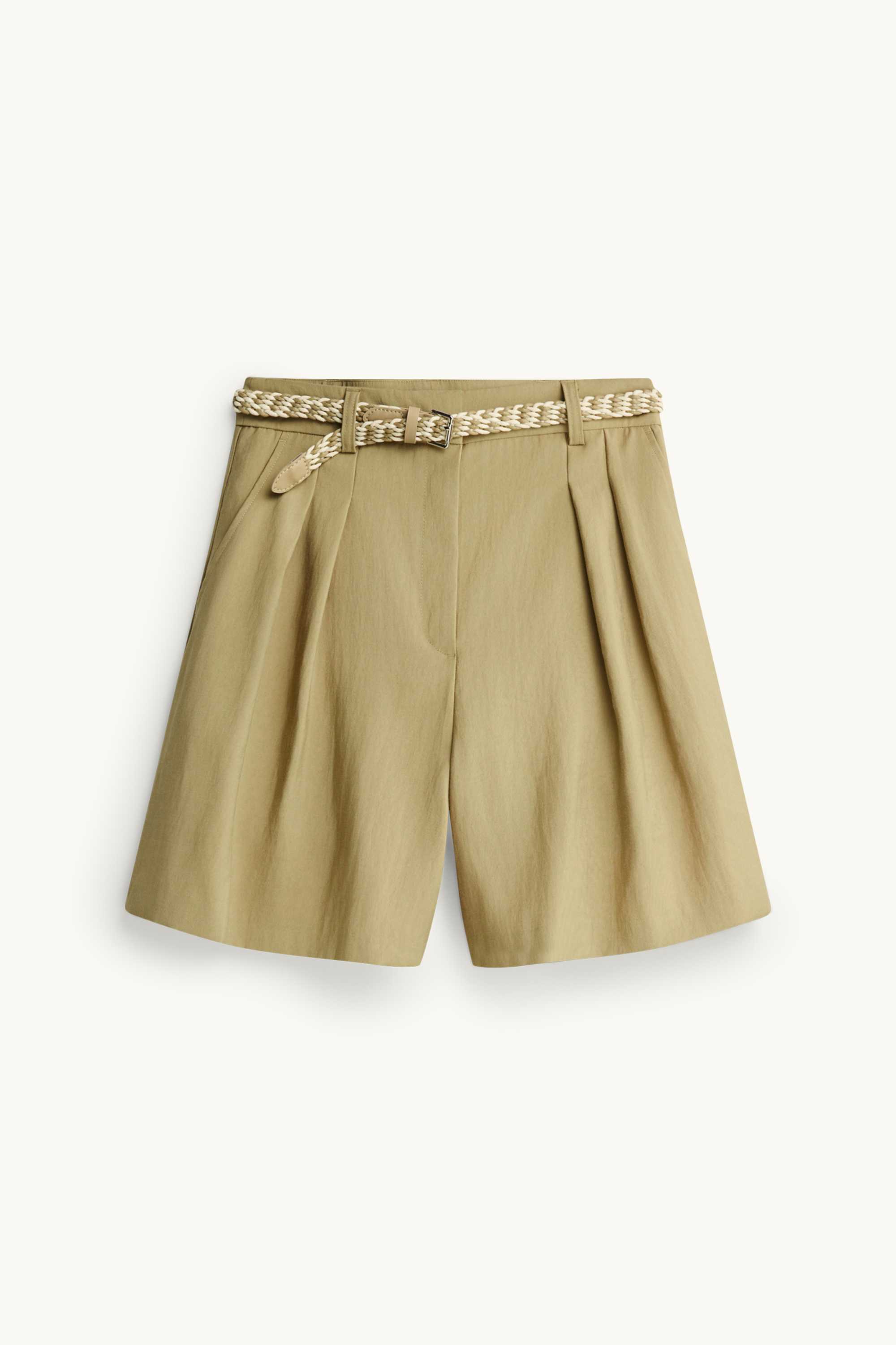 Bermuda shorts with belt - high waist khaki