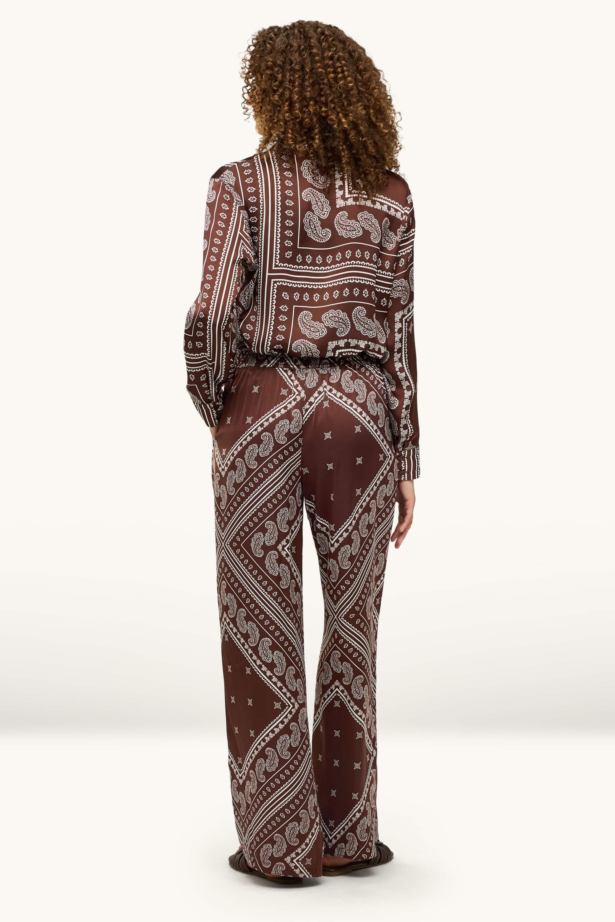 Cloth trousers - mid-rise waist - wide leg - patterned brown