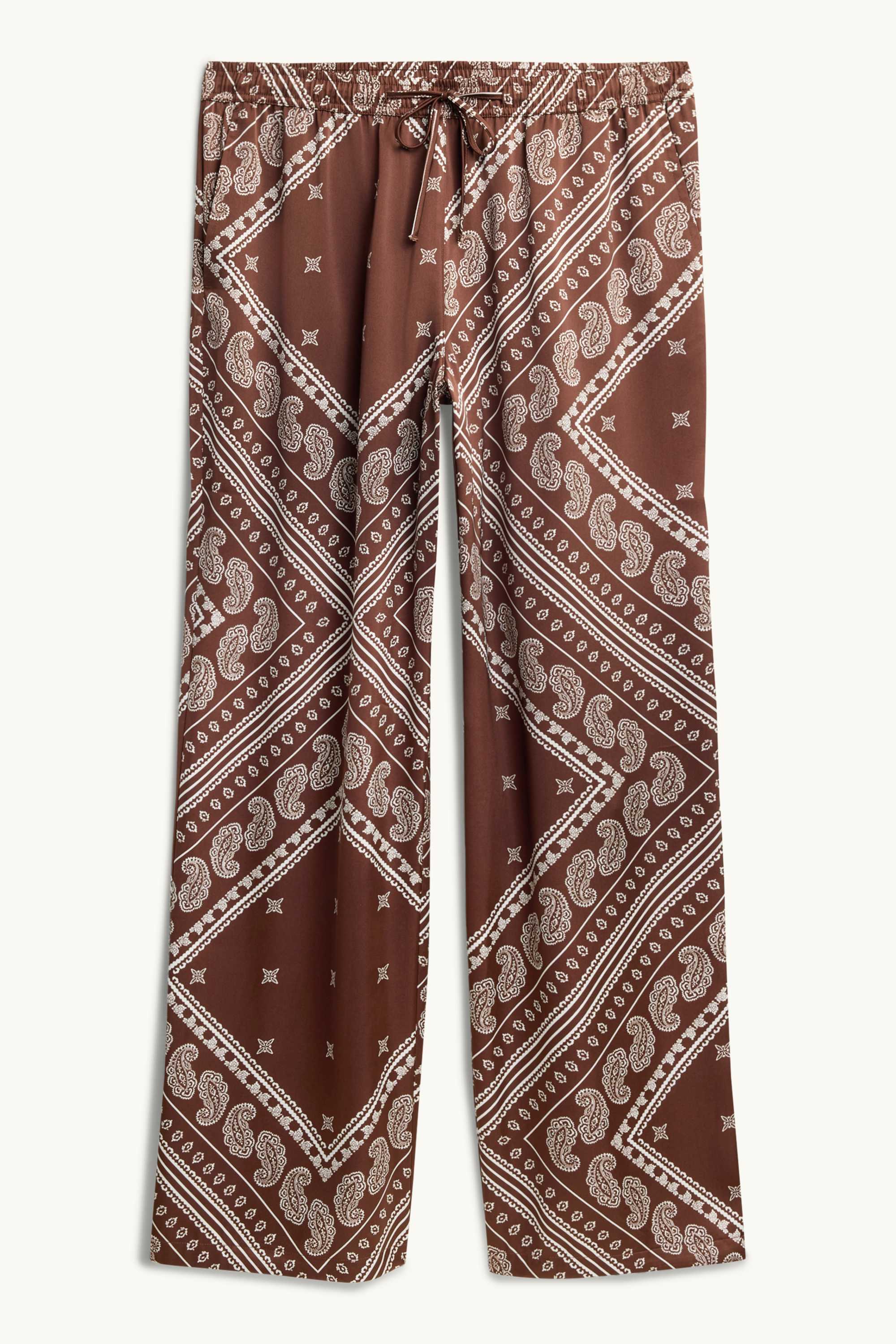 Cloth trousers - mid-rise waist - wide leg - patterned brown