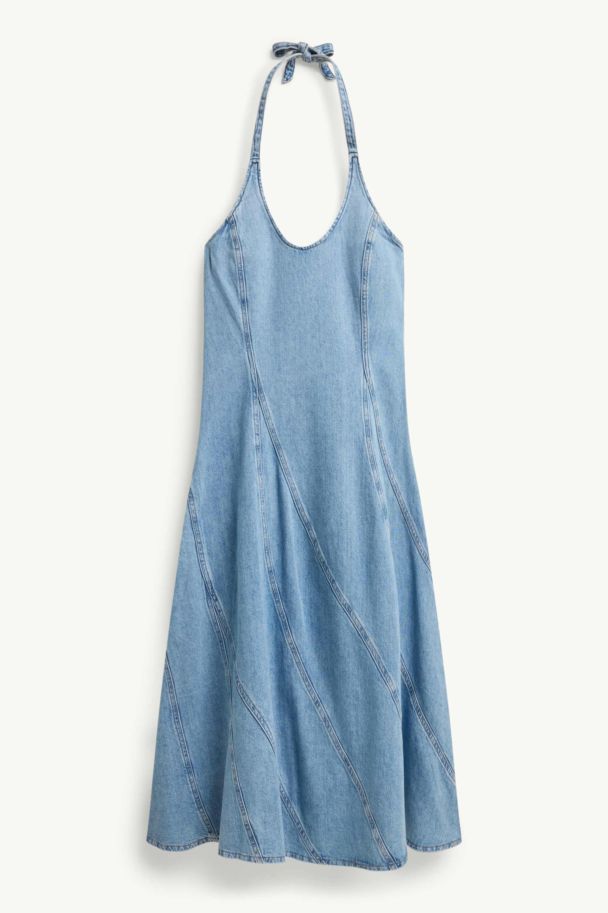 Denim dress with V-neck blue denim