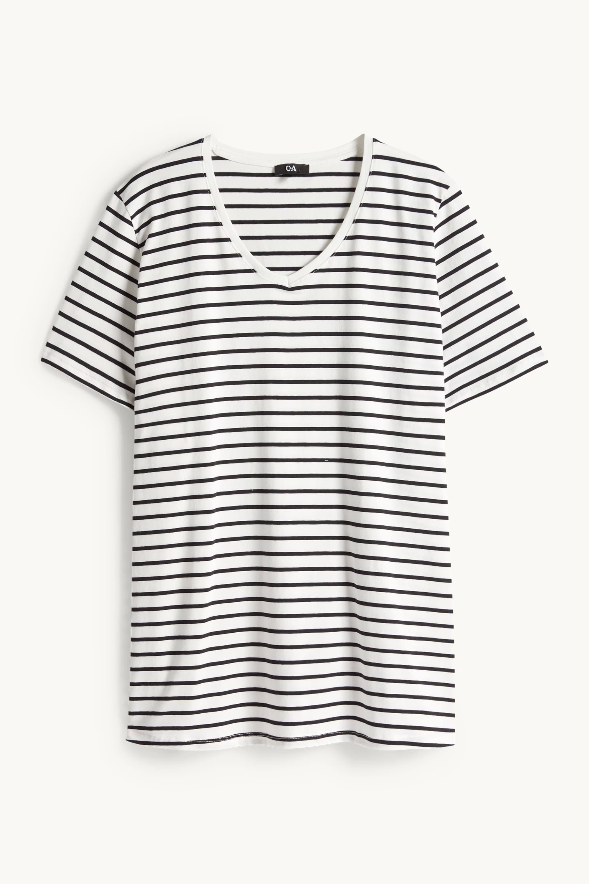 V-neck T-shirt- striped black / white (5)