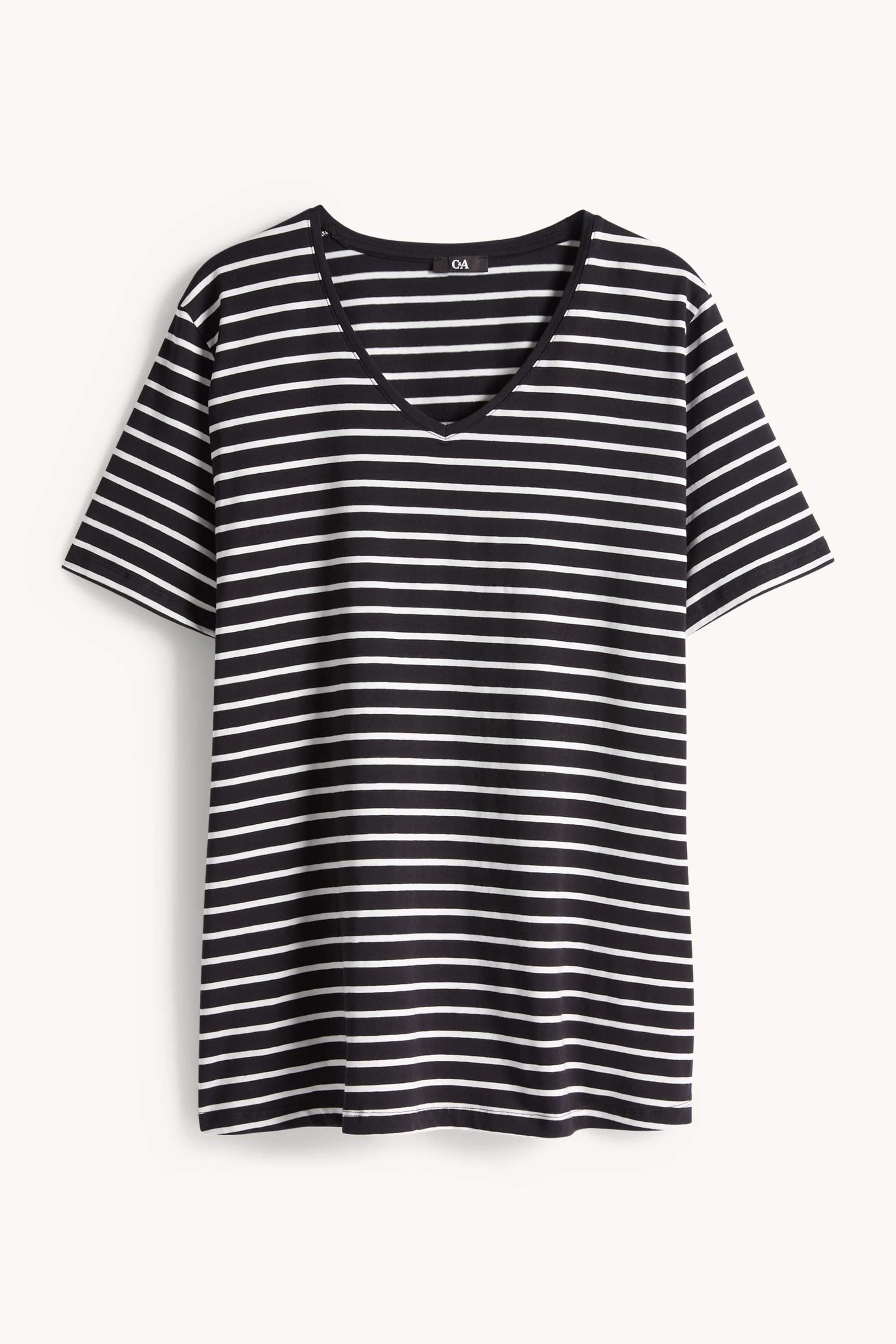 V-neck T-shirt- striped black / white (6)