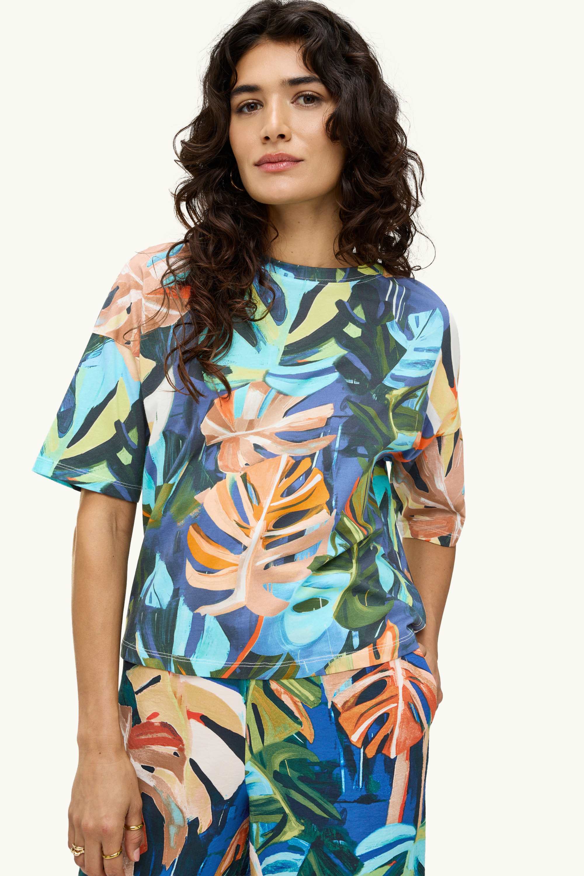 T-shirt - relaxed fit - patterned orange / blue