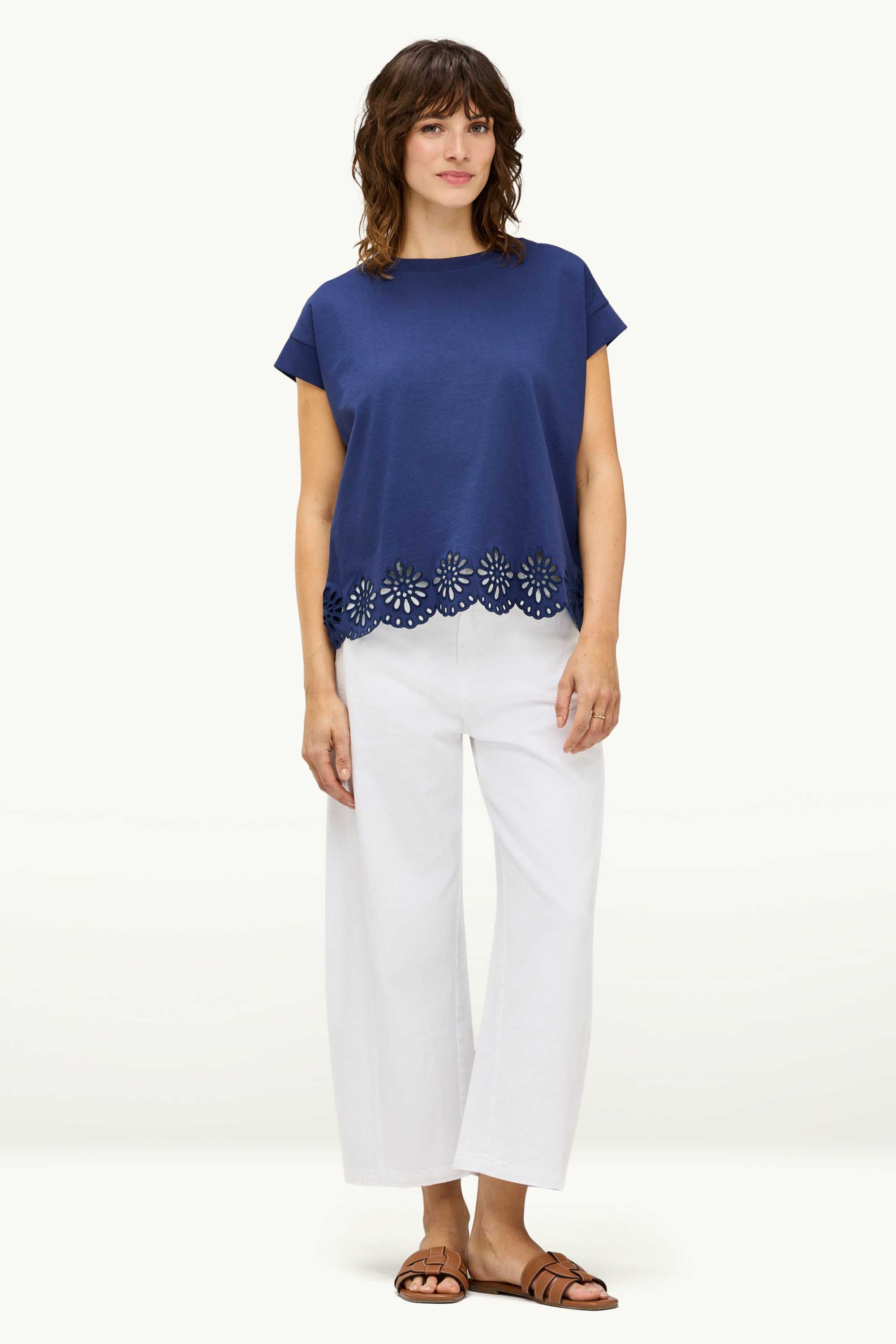 T-shirt - regular fit - broderie anglaise dark blue