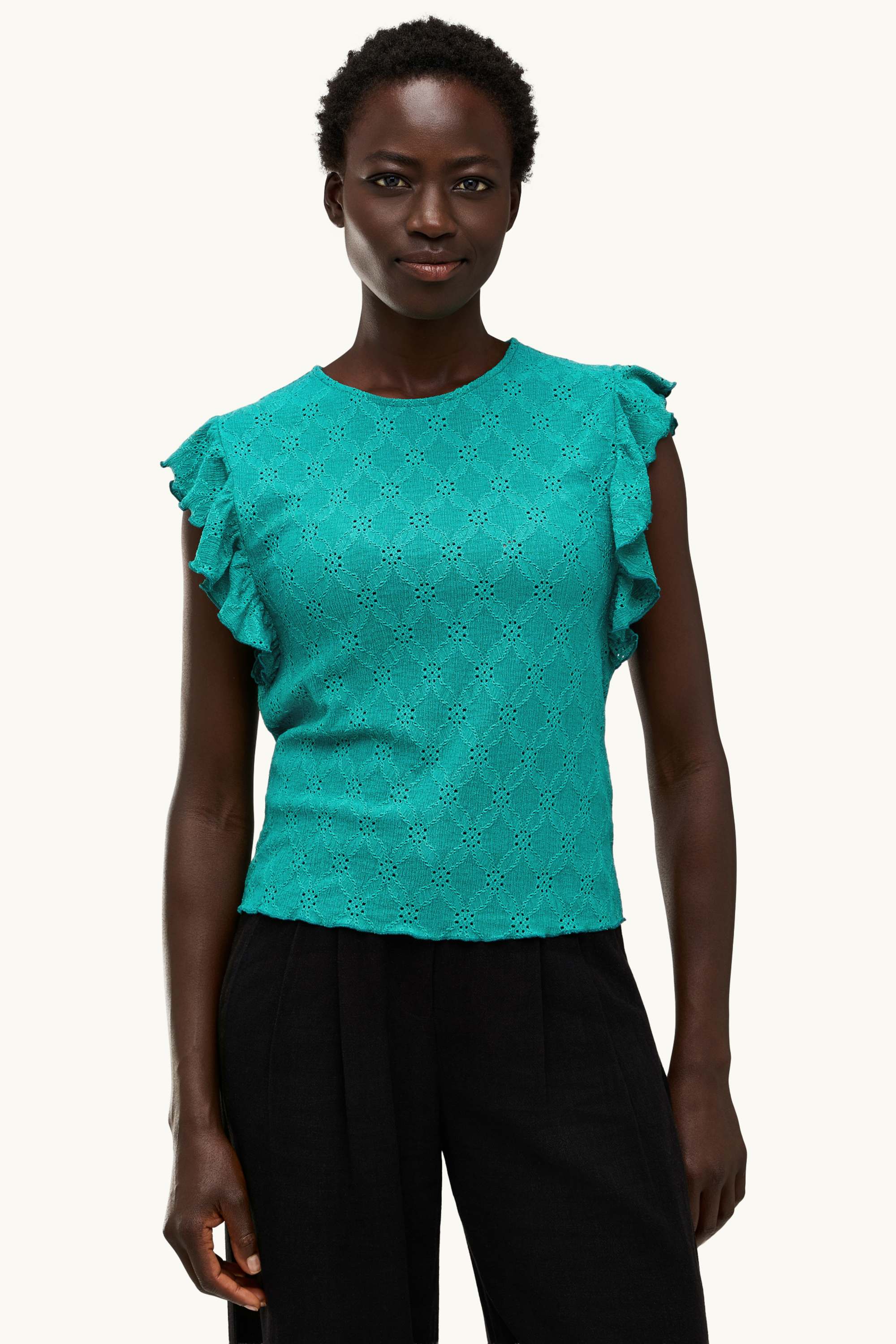 T-shirt - regular fit - broderie anglaise turquoise