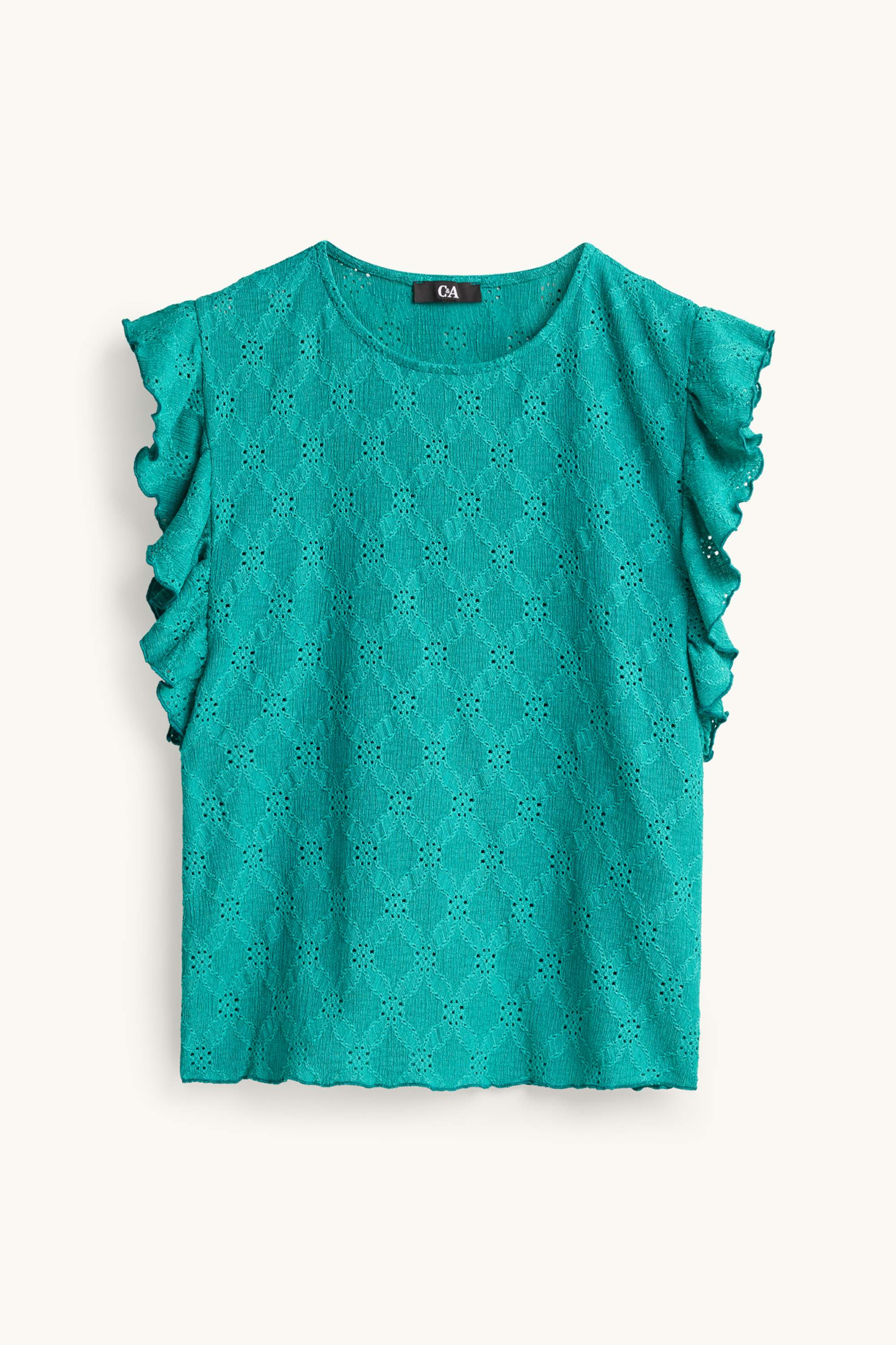 T-shirt - regular fit - broderie anglaise turquoise