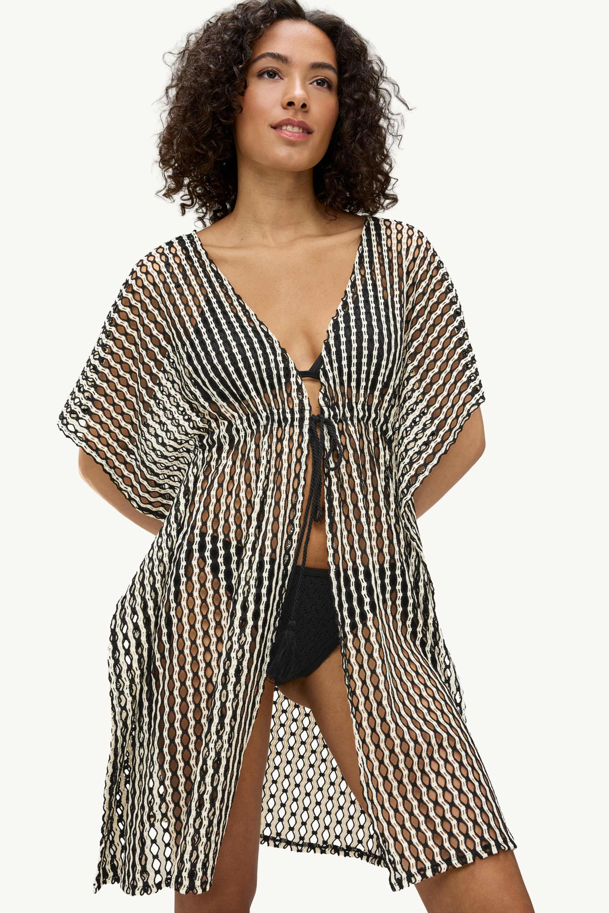 Kaftan - striped white / black