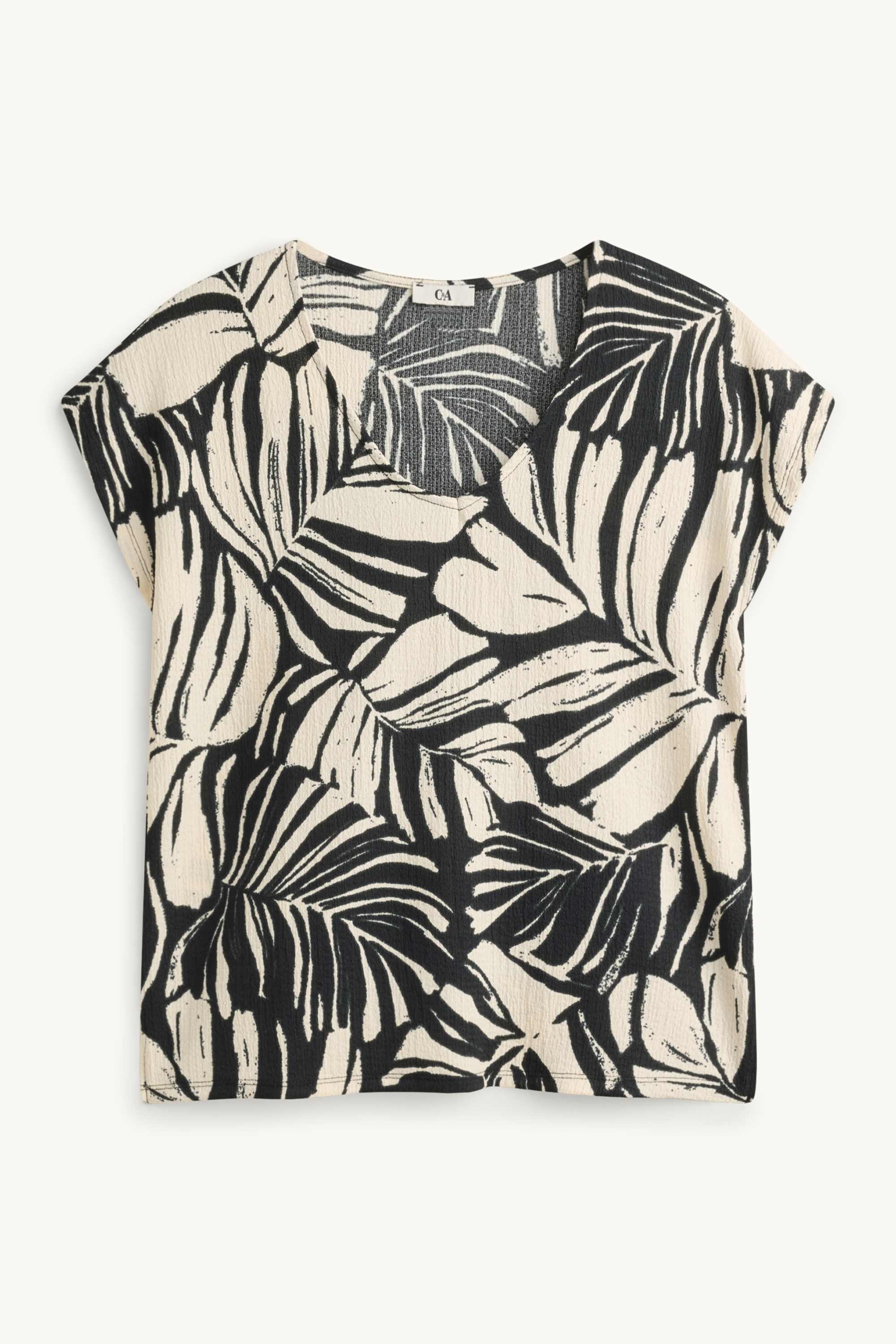 V-neck T-shirt - regular fit- patterned black
