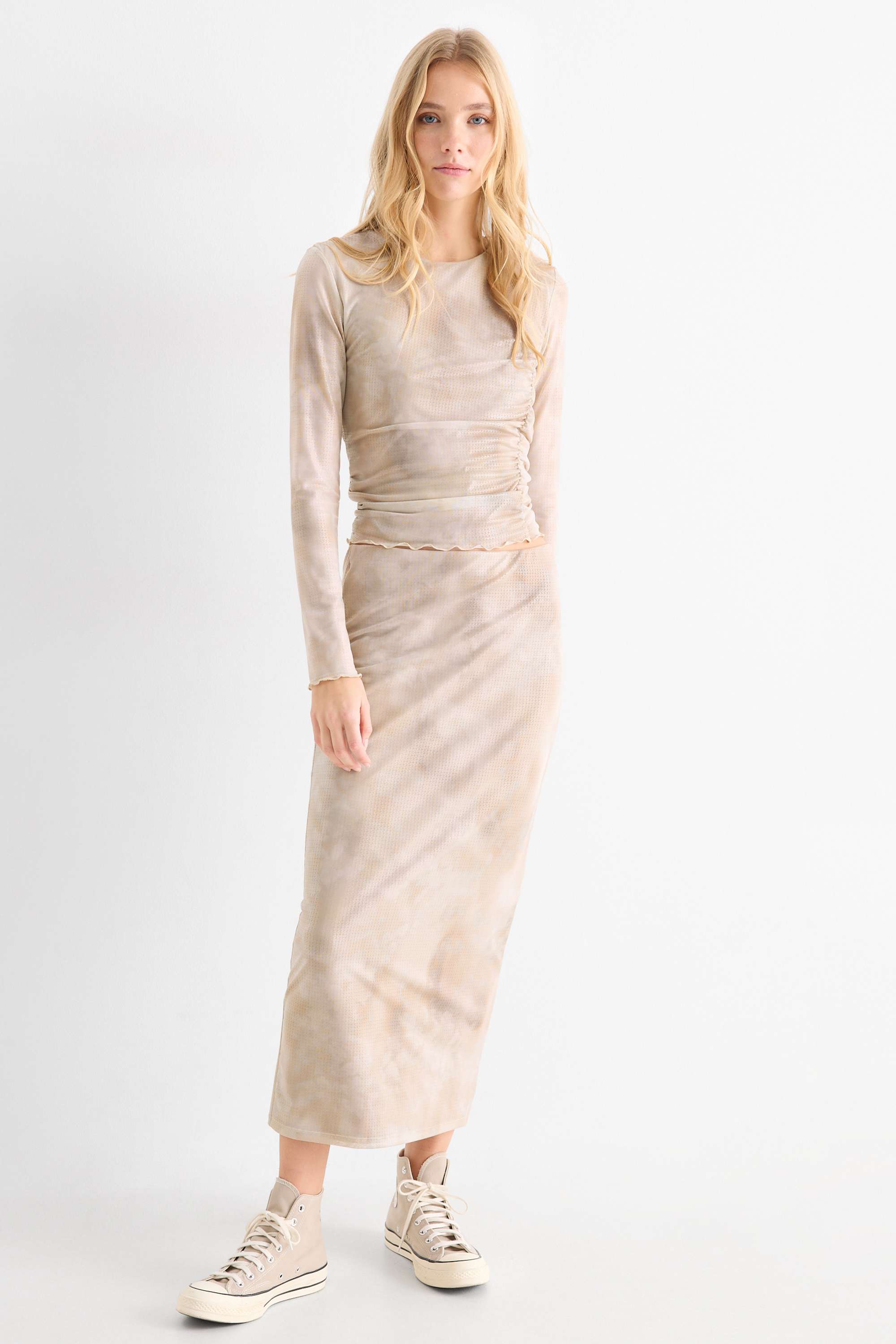 Mesh skirt - patterned beige