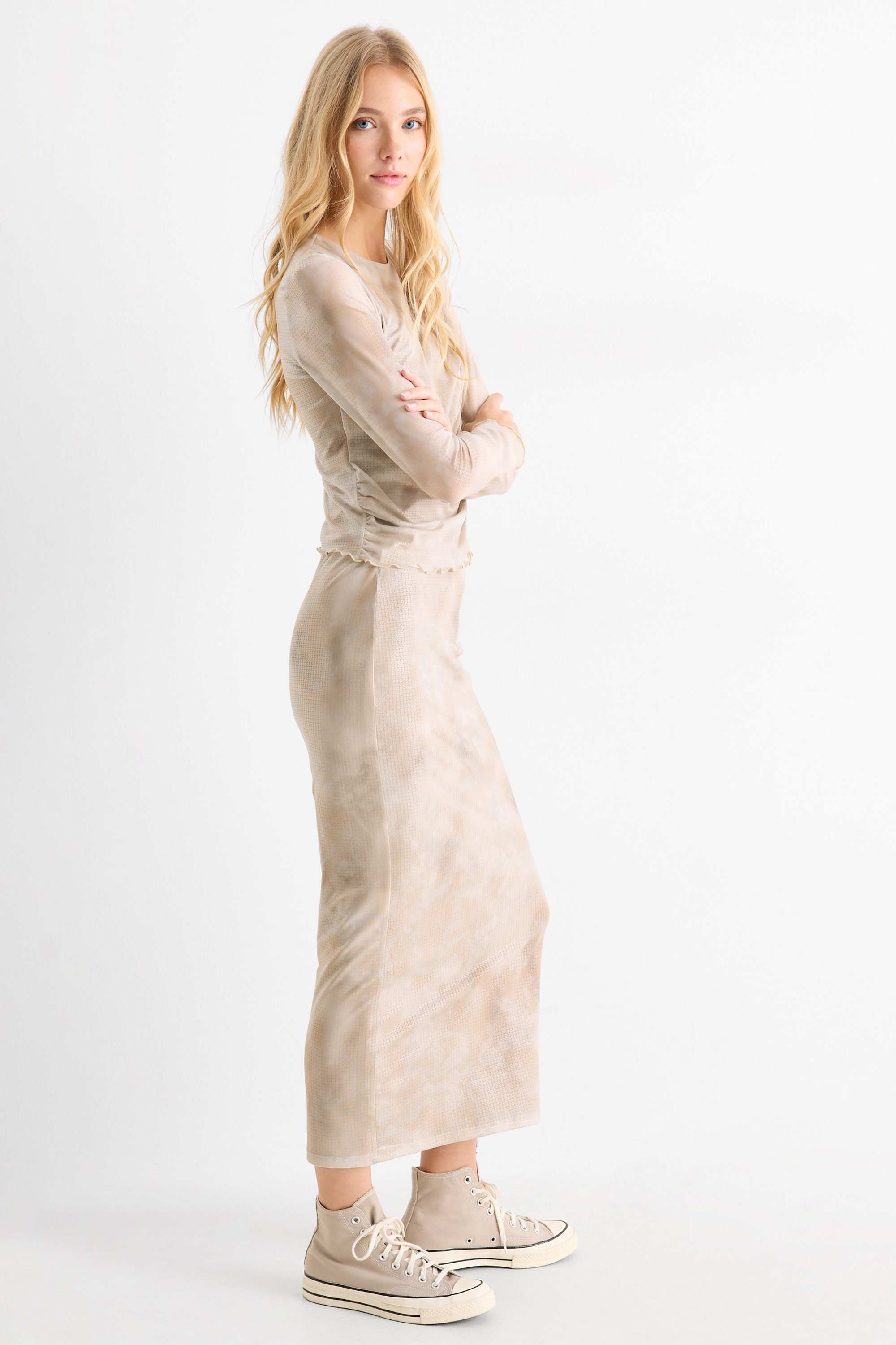 Mesh skirt - patterned beige