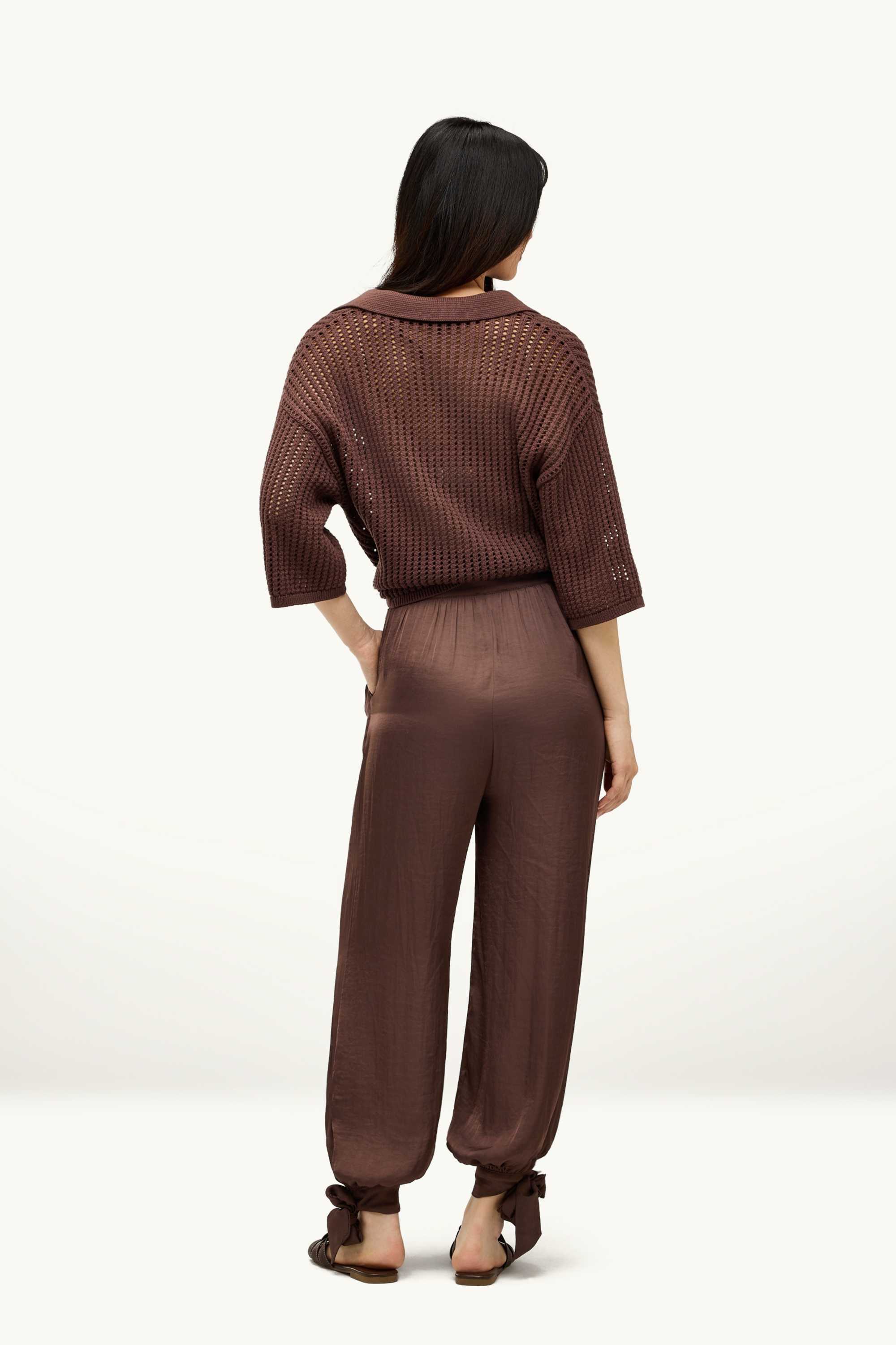 Harem trousers - mid-rise waist - balloon leg dark brown