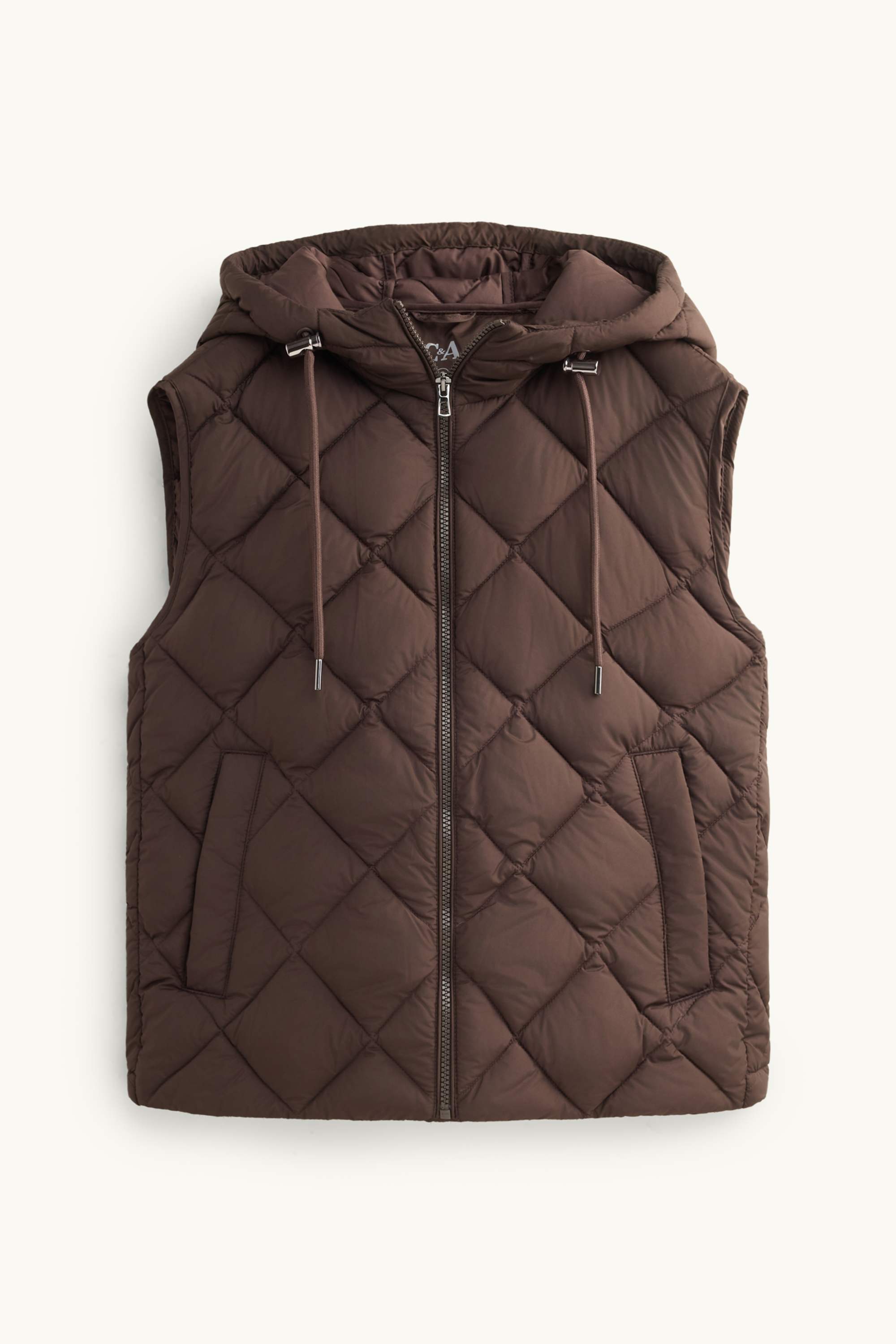 Quilted gilet with hood - water-repellent dark brown