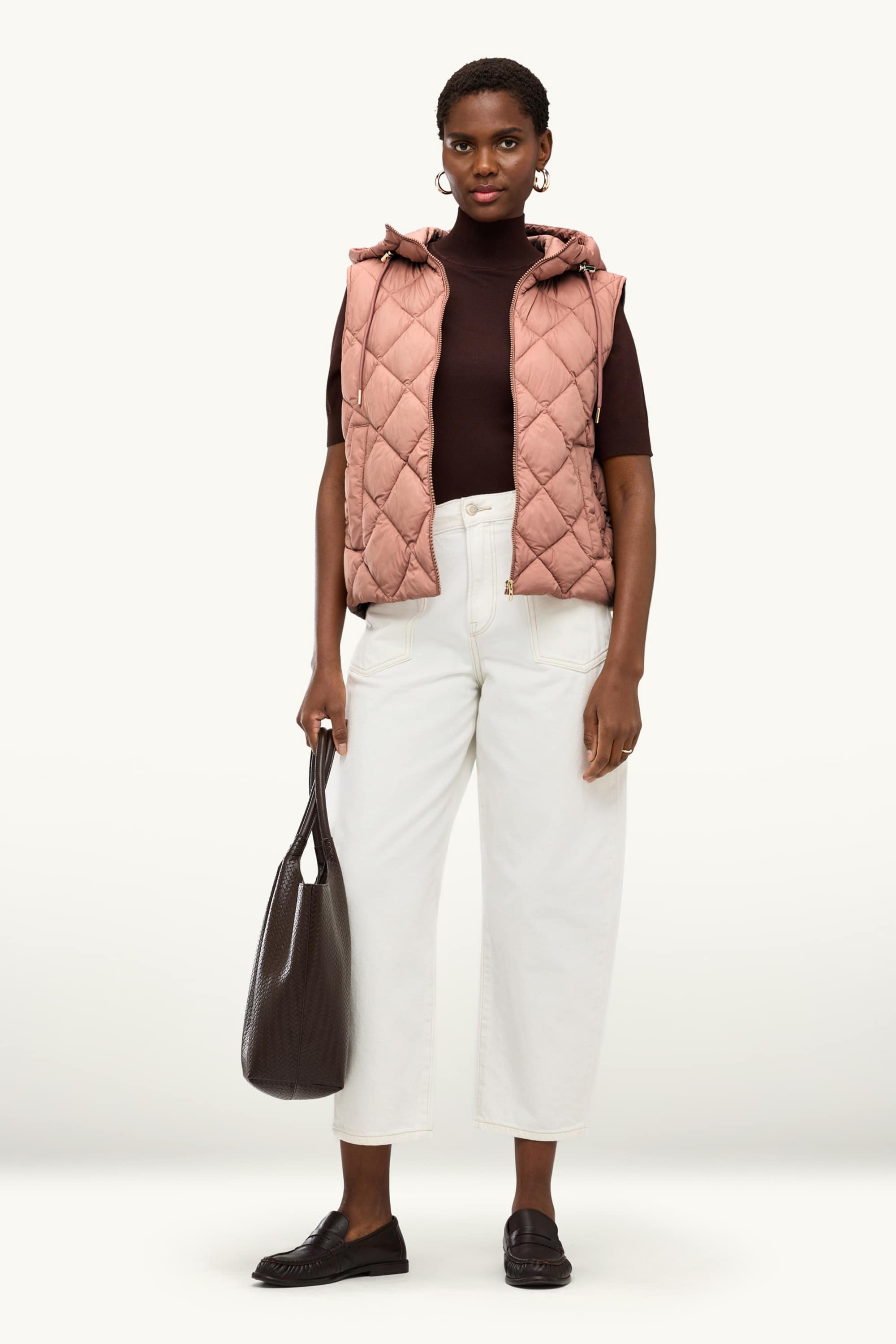 Quilted gilet with hood - water-repellent dark rose