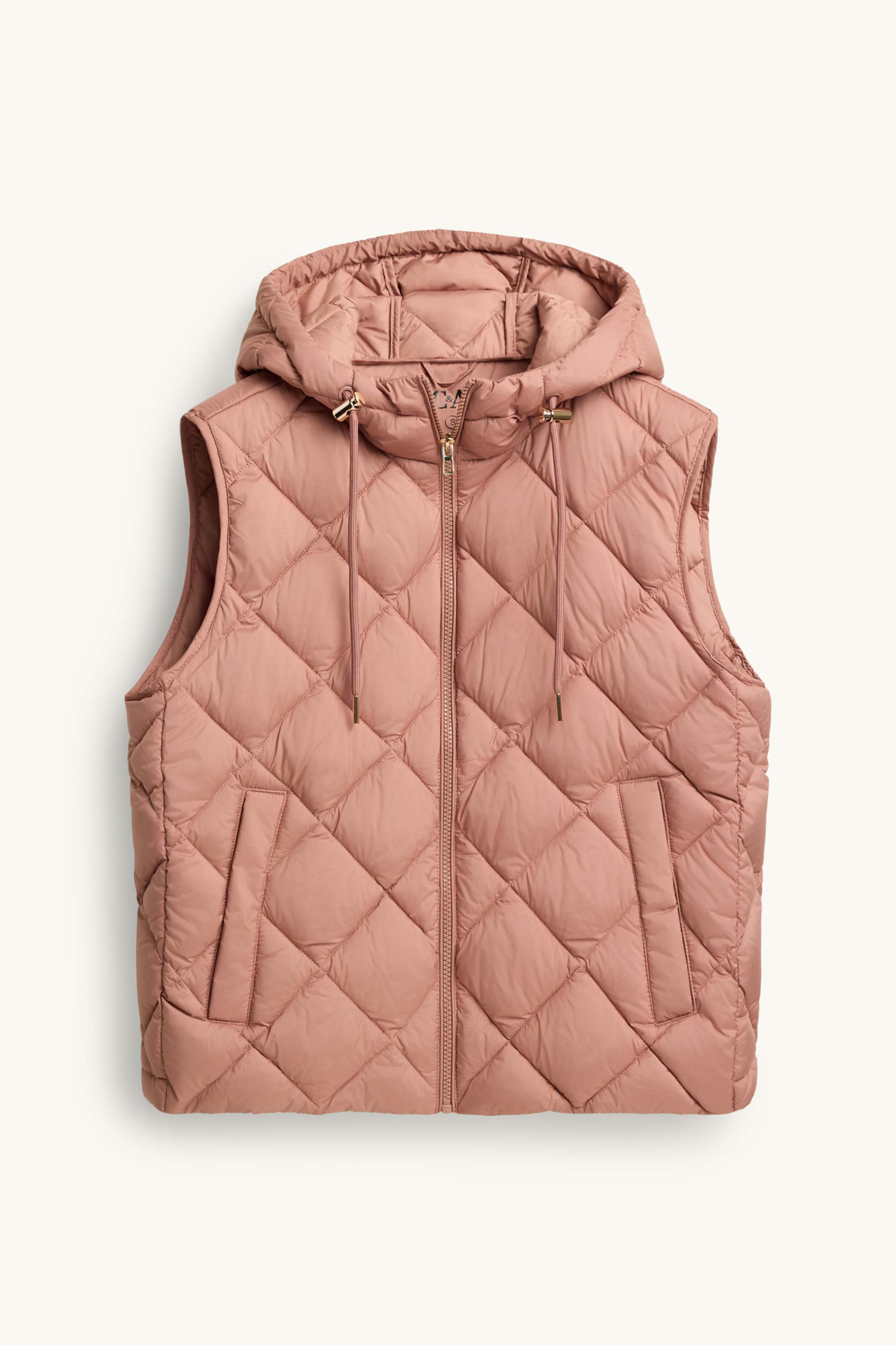 Quilted gilet with hood - water-repellent dark rose