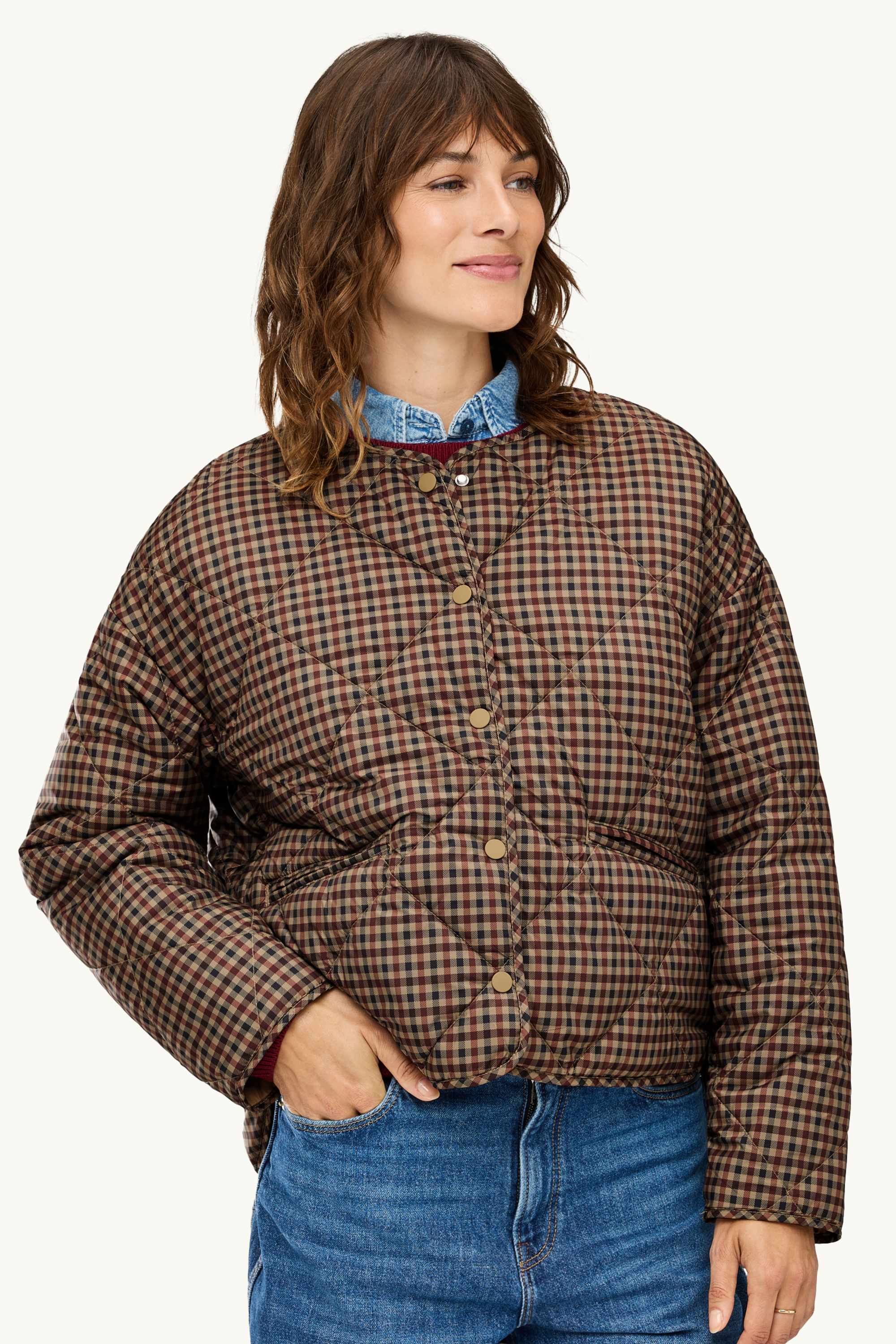 Quilted jacket - check brown