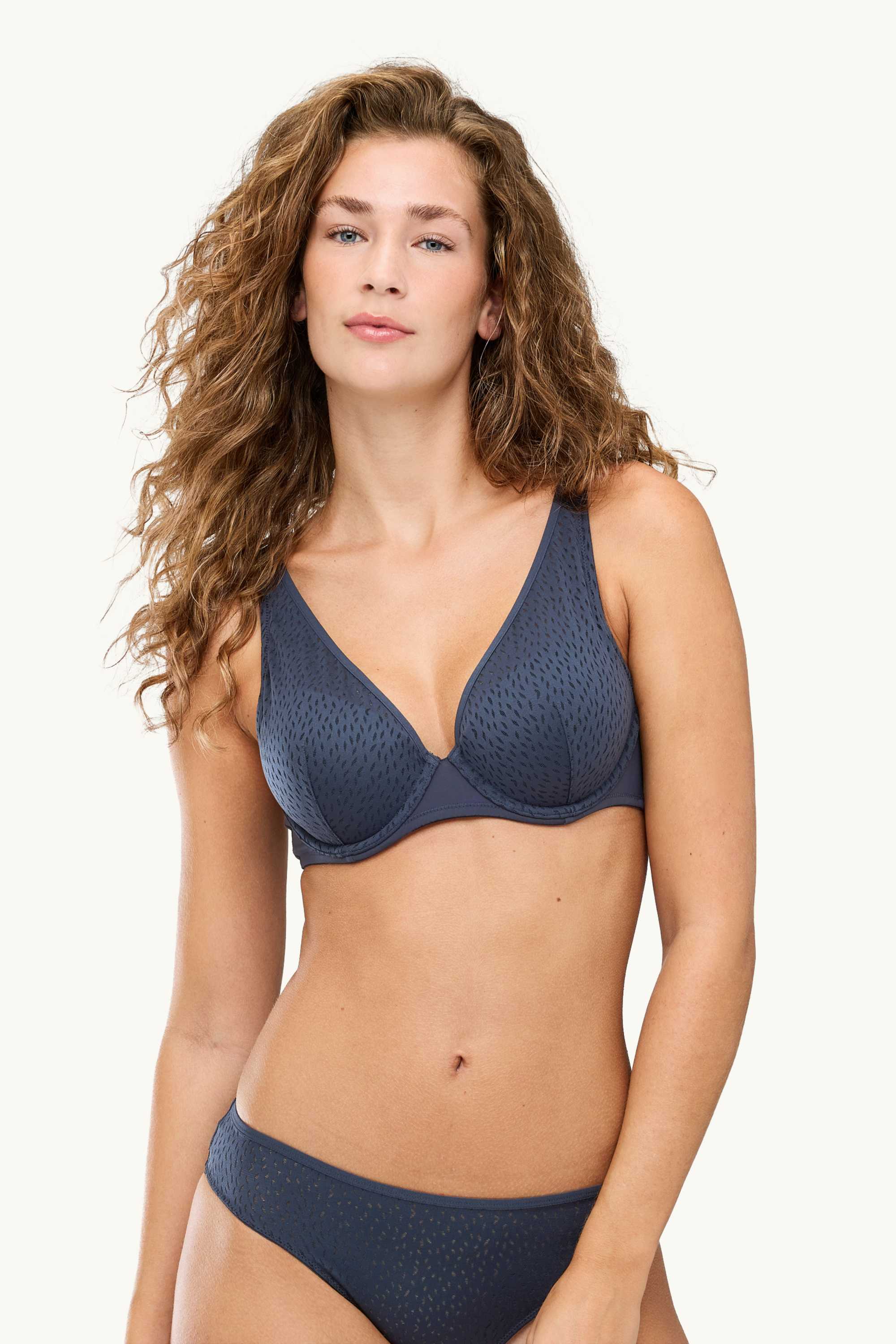 Underwire bra - PLUNGE - padded - textured dark blue