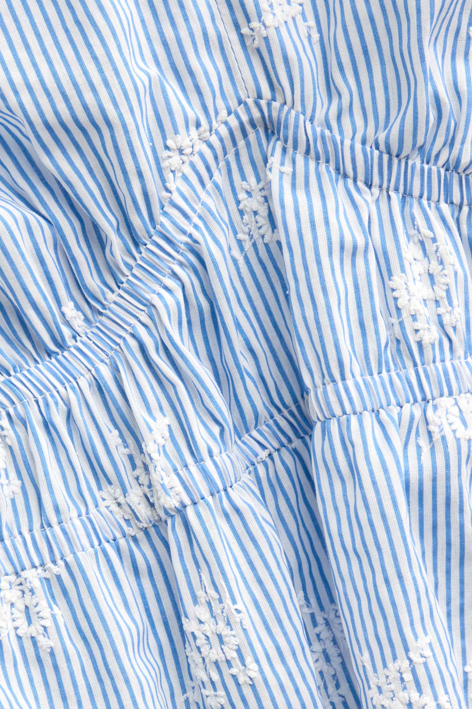V-neck blouse - embroidered - striped blue / white